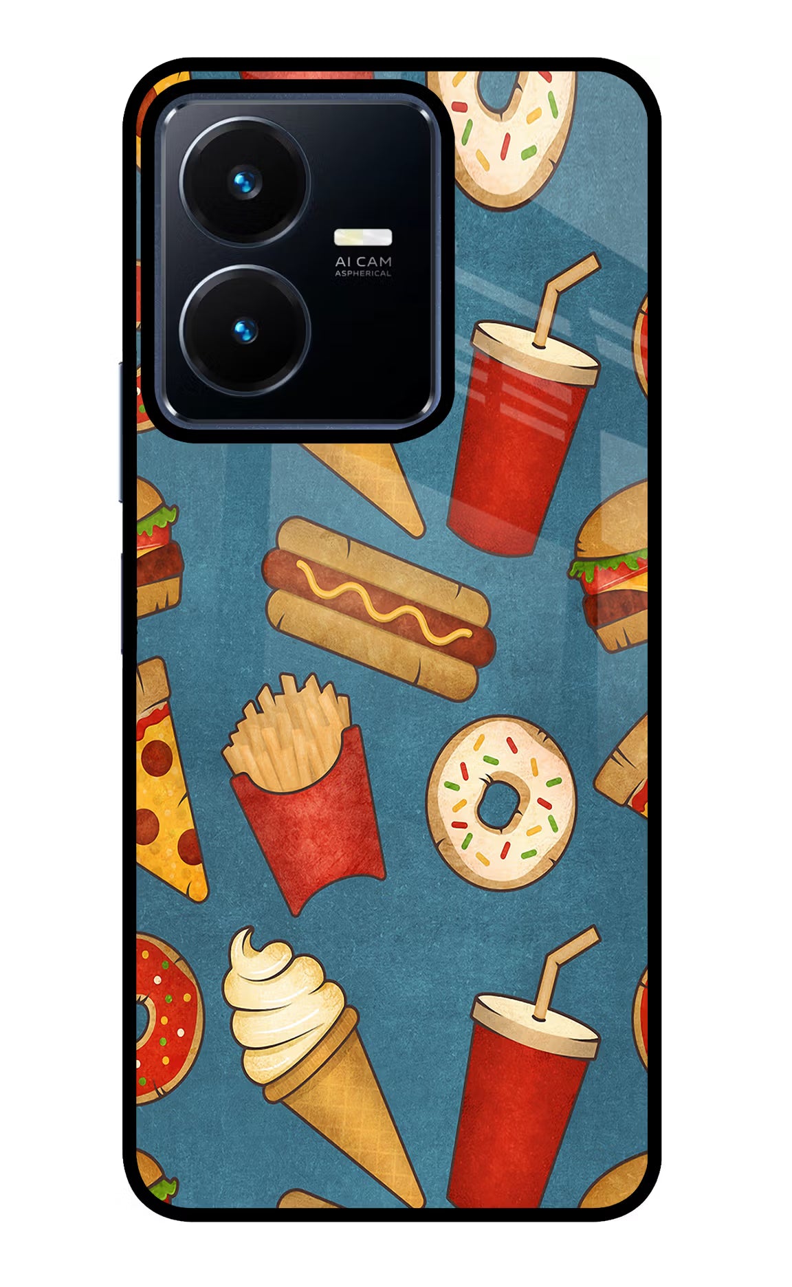 Foodie Vivo Y22 Glass Case Back Cover by Casekaro