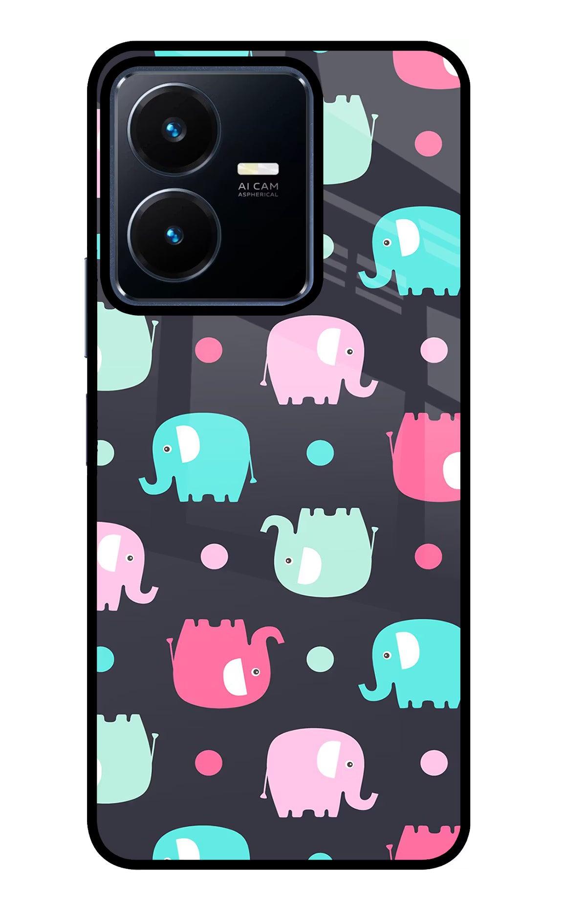 Elephants Vivo Y22 Glass Case Back Cover by Casekaro