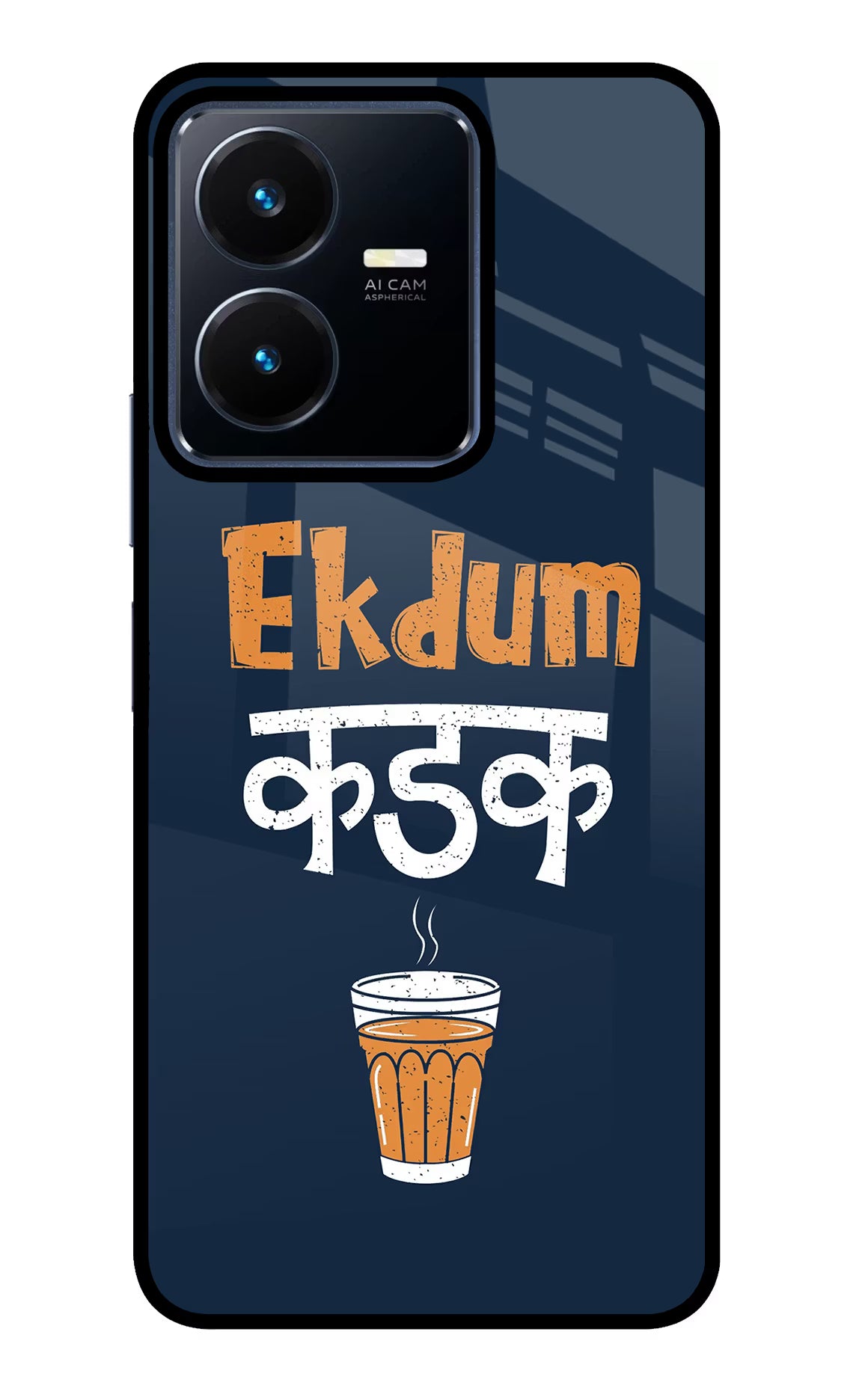 Ekdum Kadak Chai Vivo Y22 Glass Case Back Cover by Casekaro