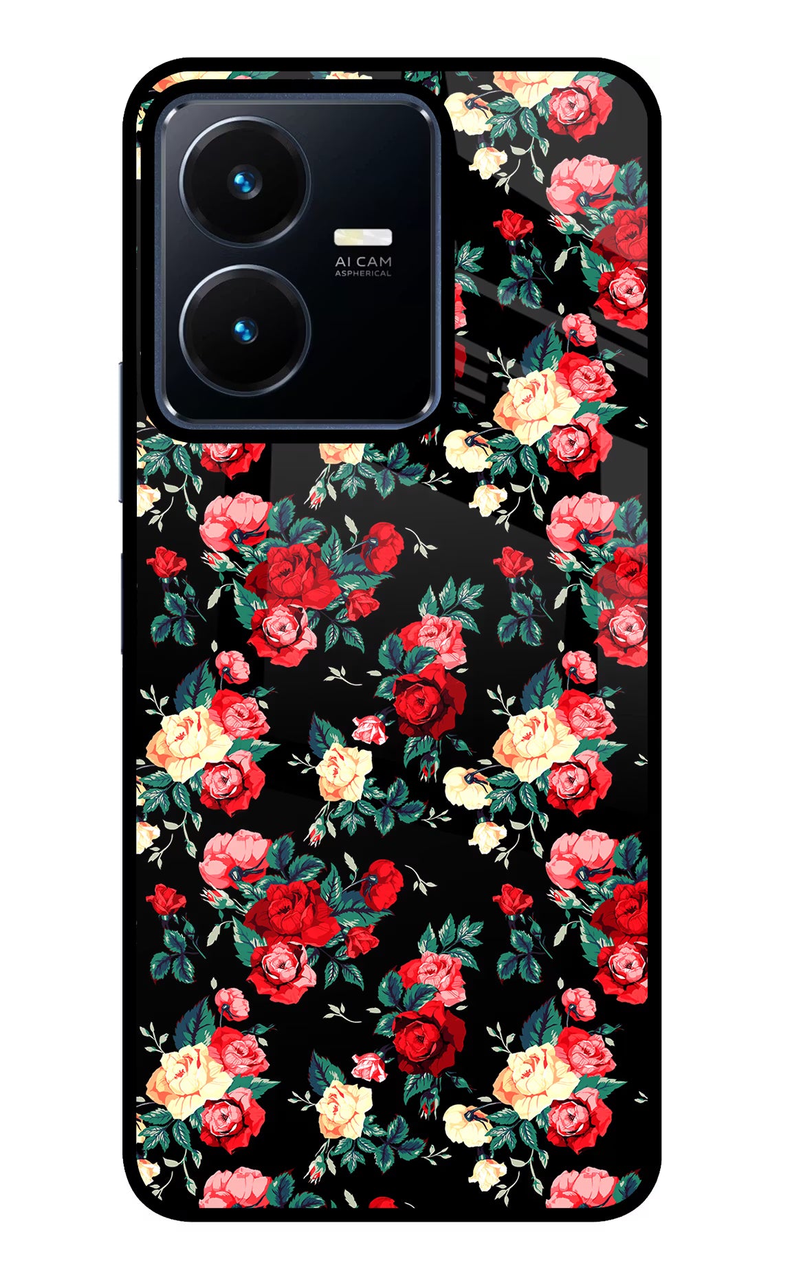 Rose Pattern Vivo Y22 Glass Case Back Cover by Casekaro