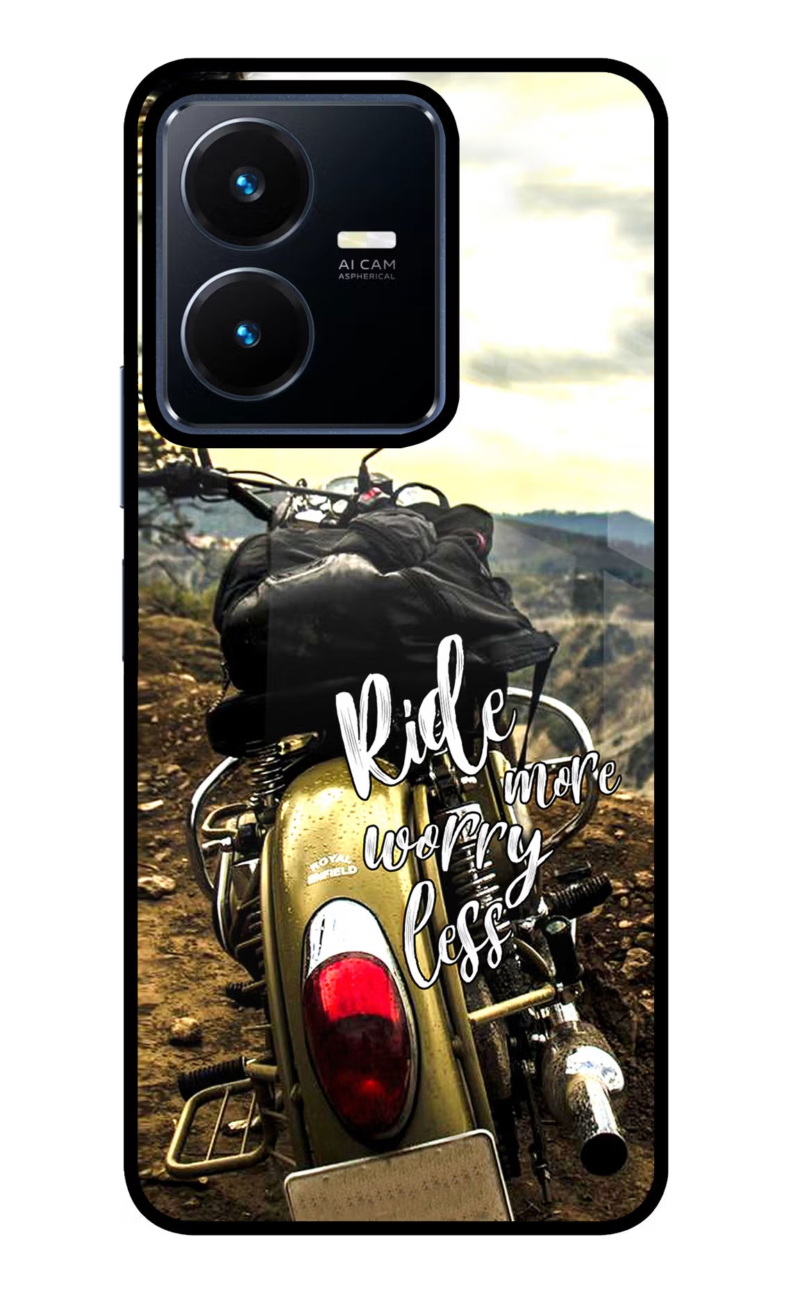 Ride More Worry Less Vivo Y22 Glass Case Back Cover by Casekaro