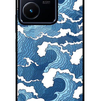 Blue Waves Vivo Y22 Glass Case Back Cover by Casekaro