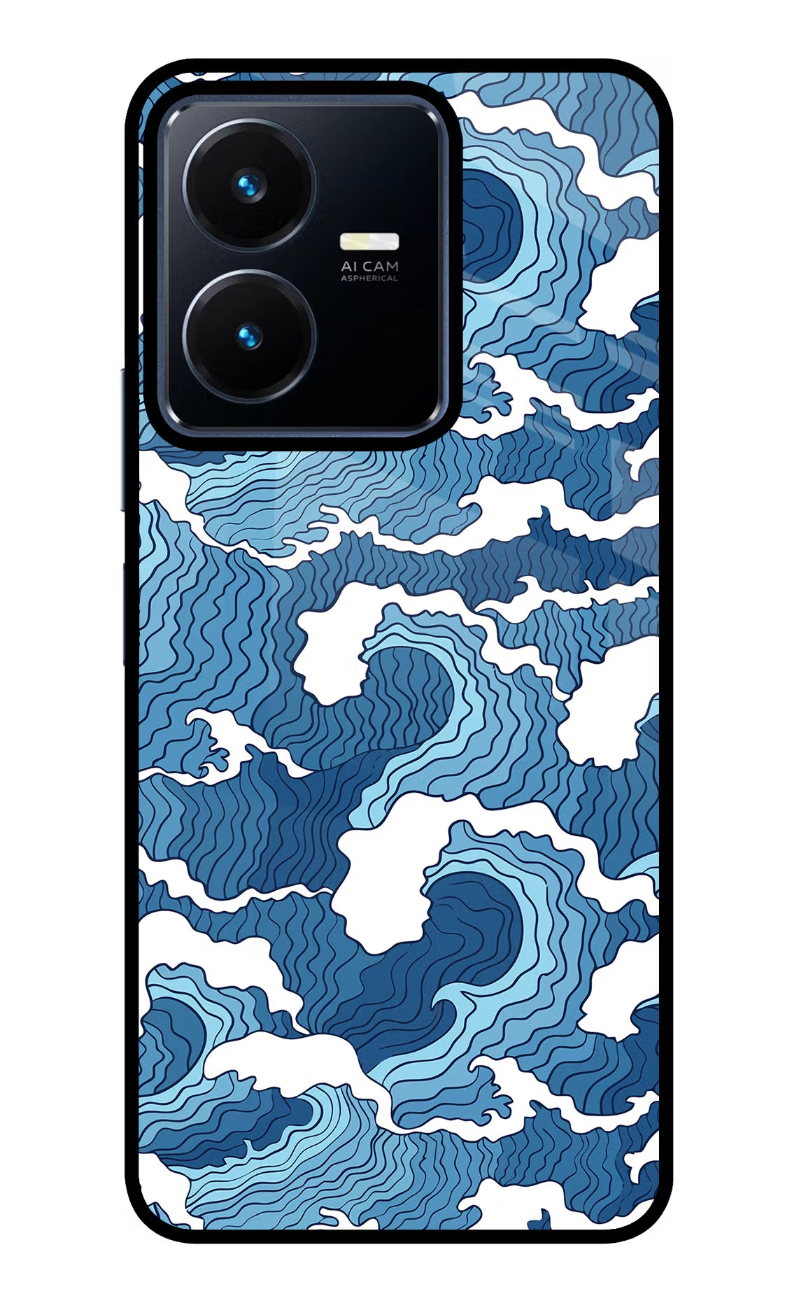 Blue Waves Vivo Y22 Glass Case Back Cover by Casekaro