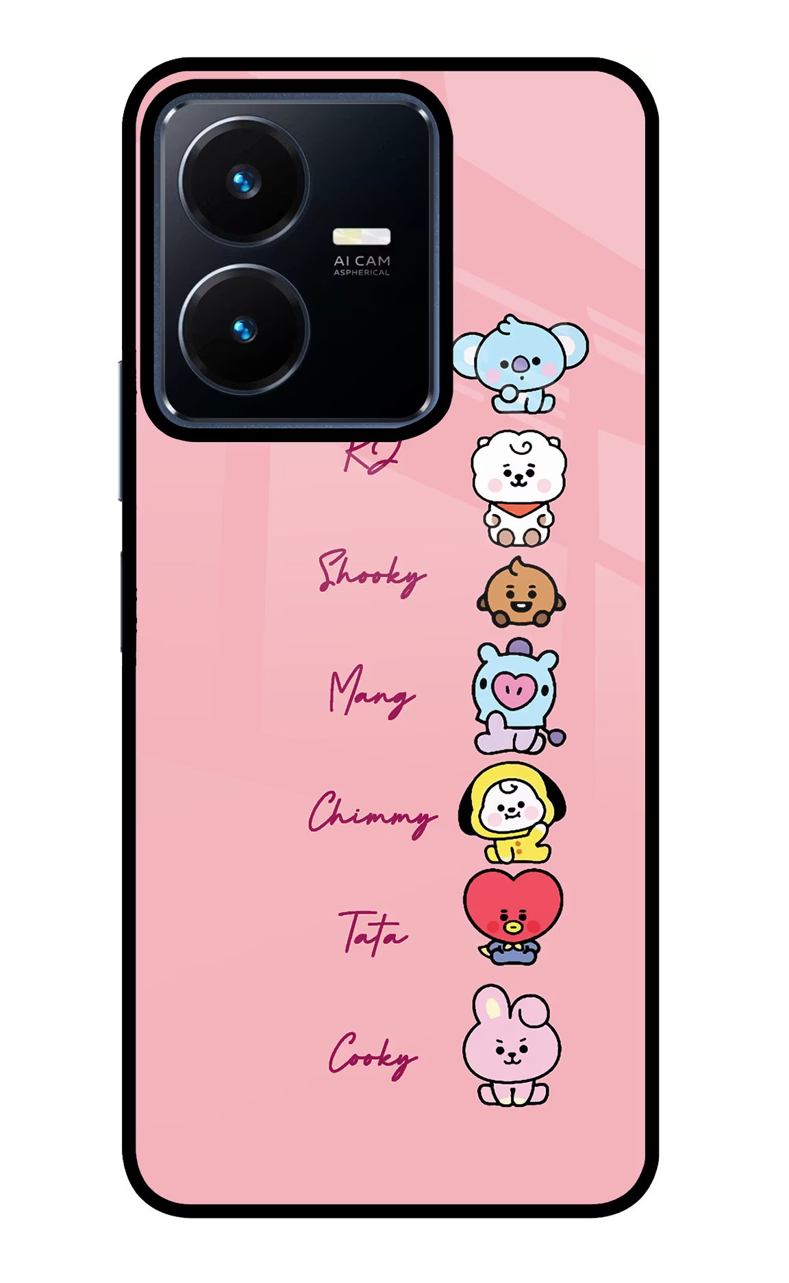 BTS names Vivo Y22 Glass Case Back Cover by Casekaro