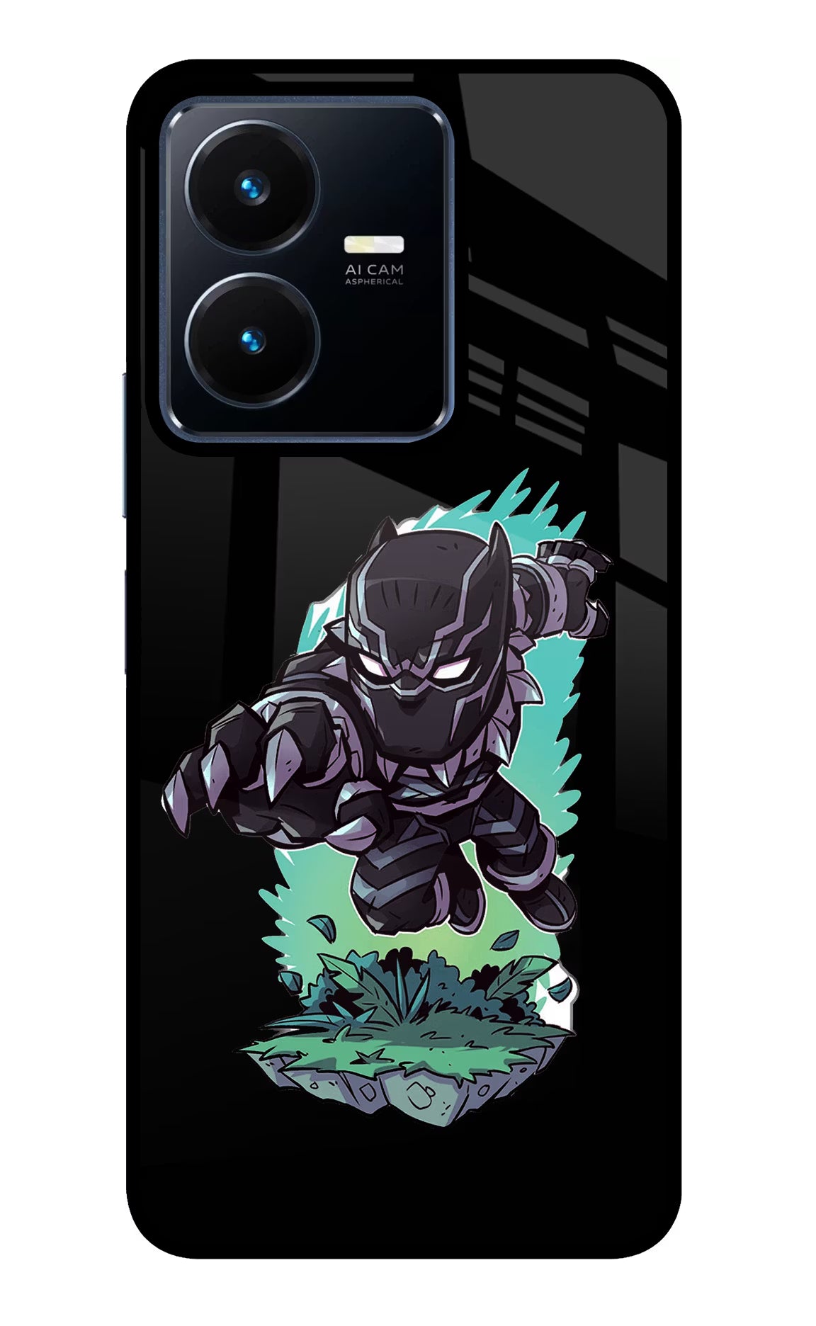Black Panther Vivo Y22 Glass Case Back Cover by Casekaro