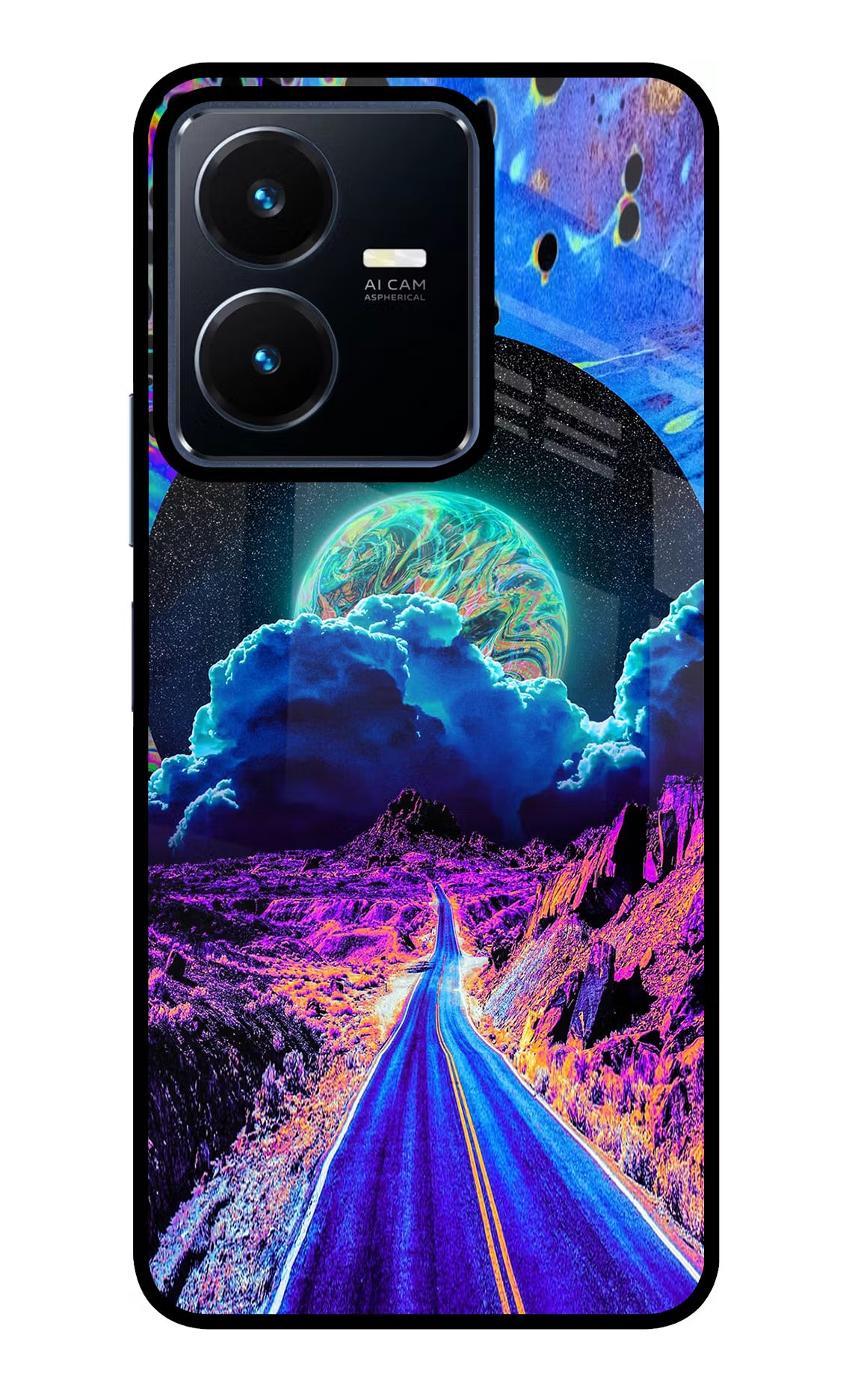 Psychedelic Painting Vivo Y22 Glass Case Back Cover by Casekaro