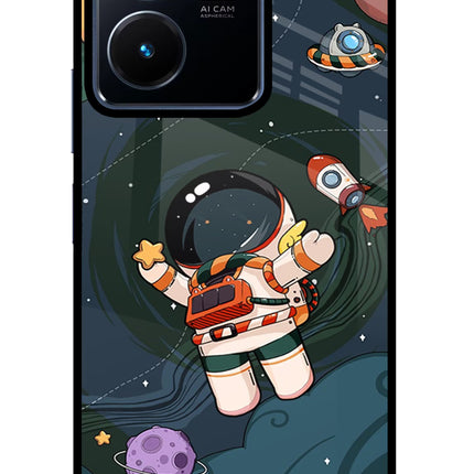 Cartoon Astronaut Vivo Y22 Glass Case Back Cover by Casekaro