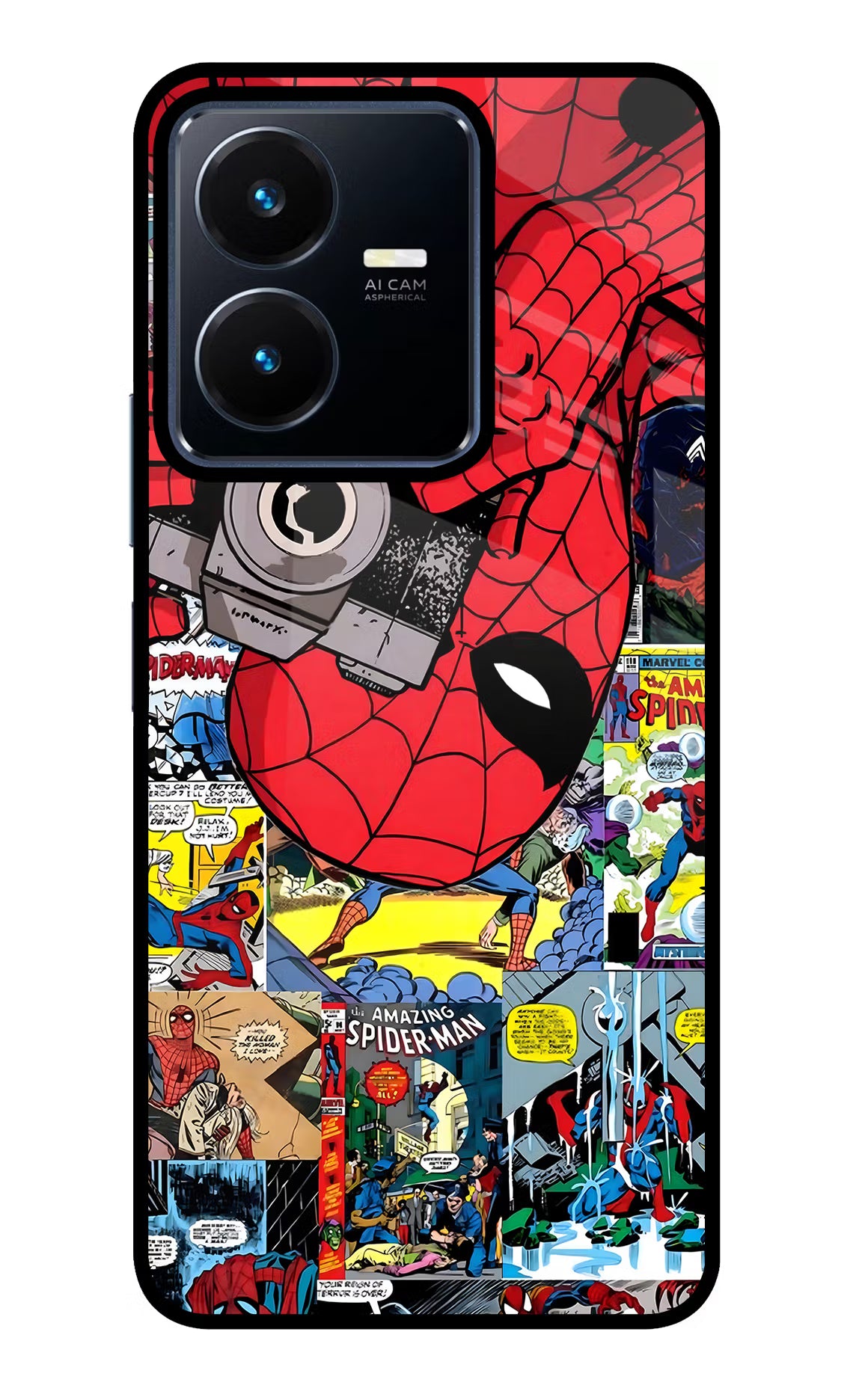 Spider Man Vivo Y22 Glass Case Back Cover by Casekaro