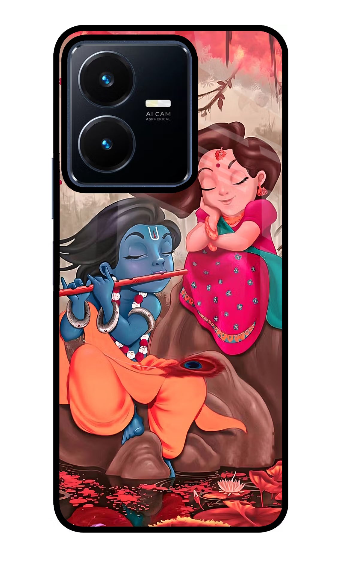 Radhe Krishna Vivo Y22 Glass Case Back Cover by Casekaro