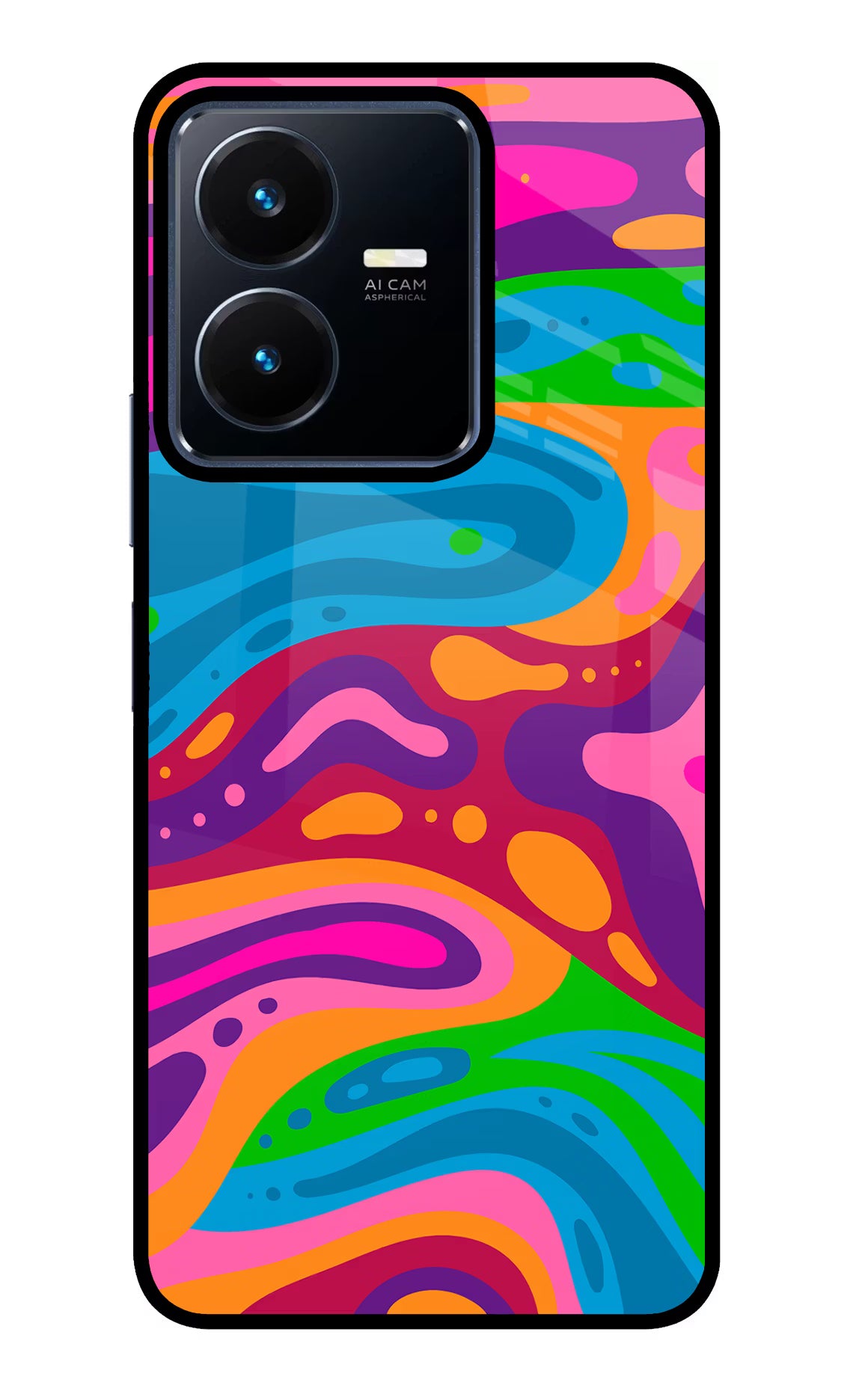 Trippy Pattern Vivo Y22 Glass Case Back Cover by Casekaro