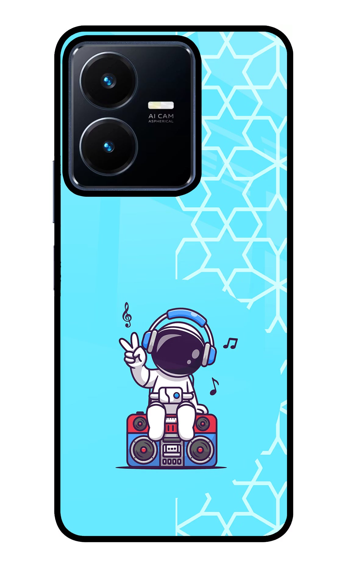Cute Astronaut Chilling Vivo Y22 Glass Case Back Cover by Casekaro