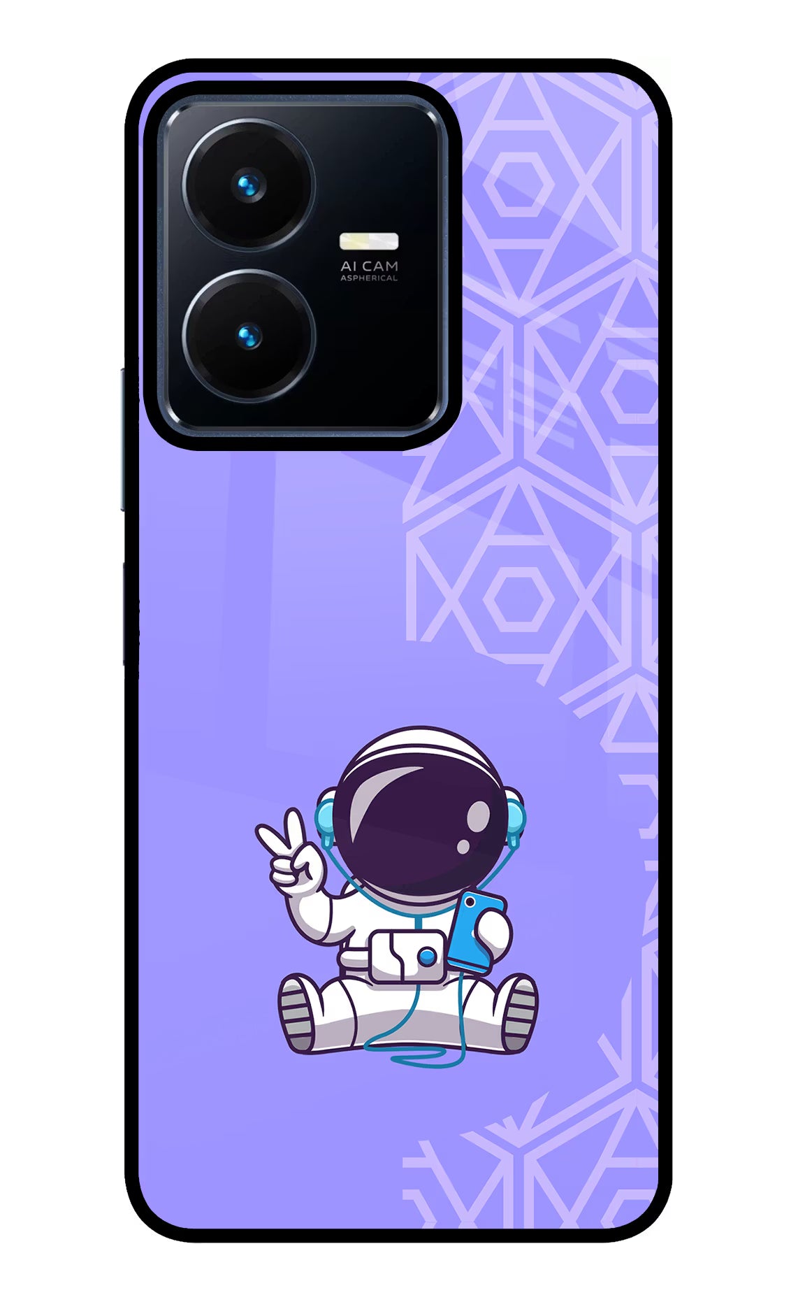 Cute Astronaut Chilling Vivo Y22 Glass Case Back Cover by Casekaro