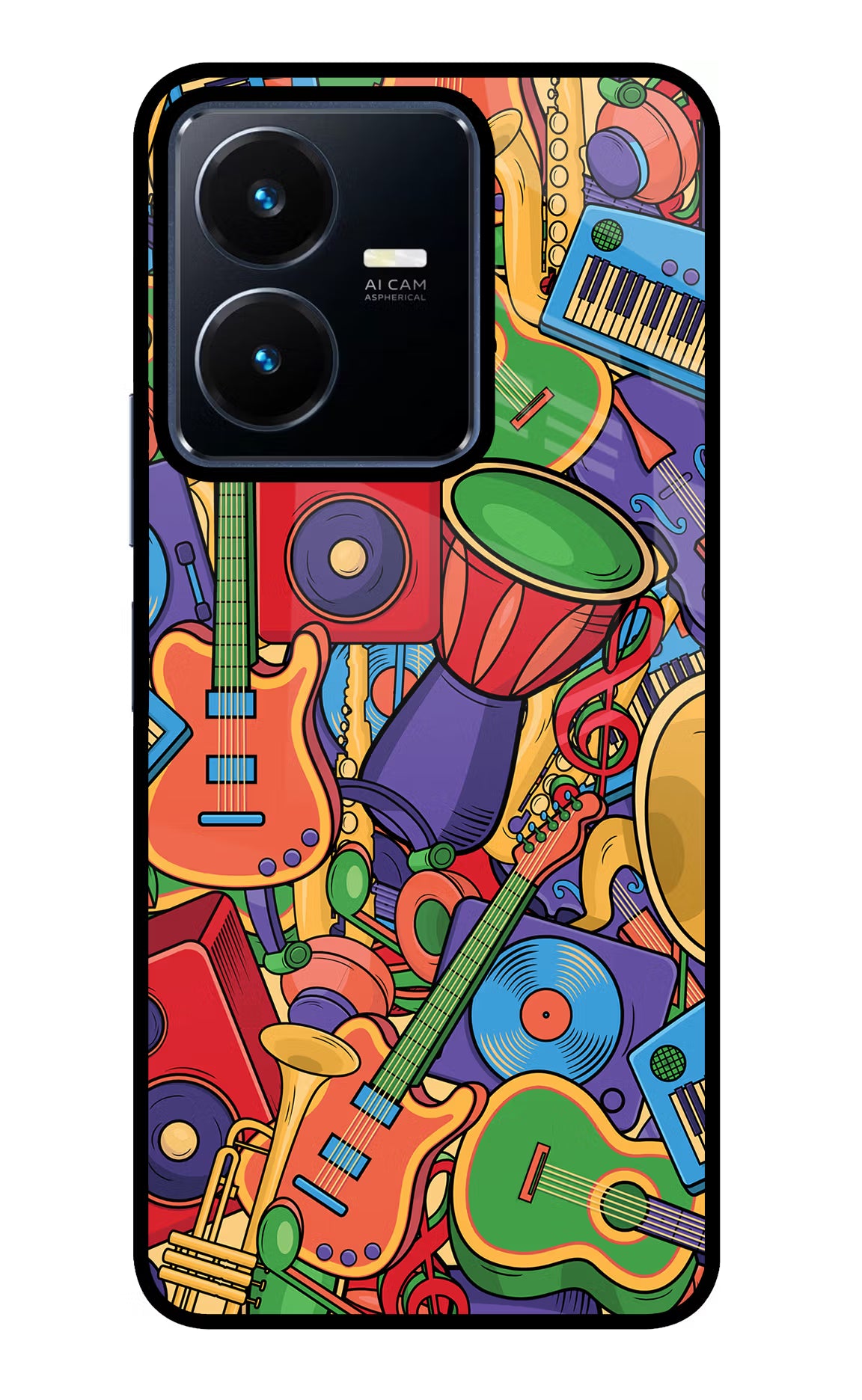 Music Instrument Doodle Vivo Y22 Glass Case Back Cover by Casekaro