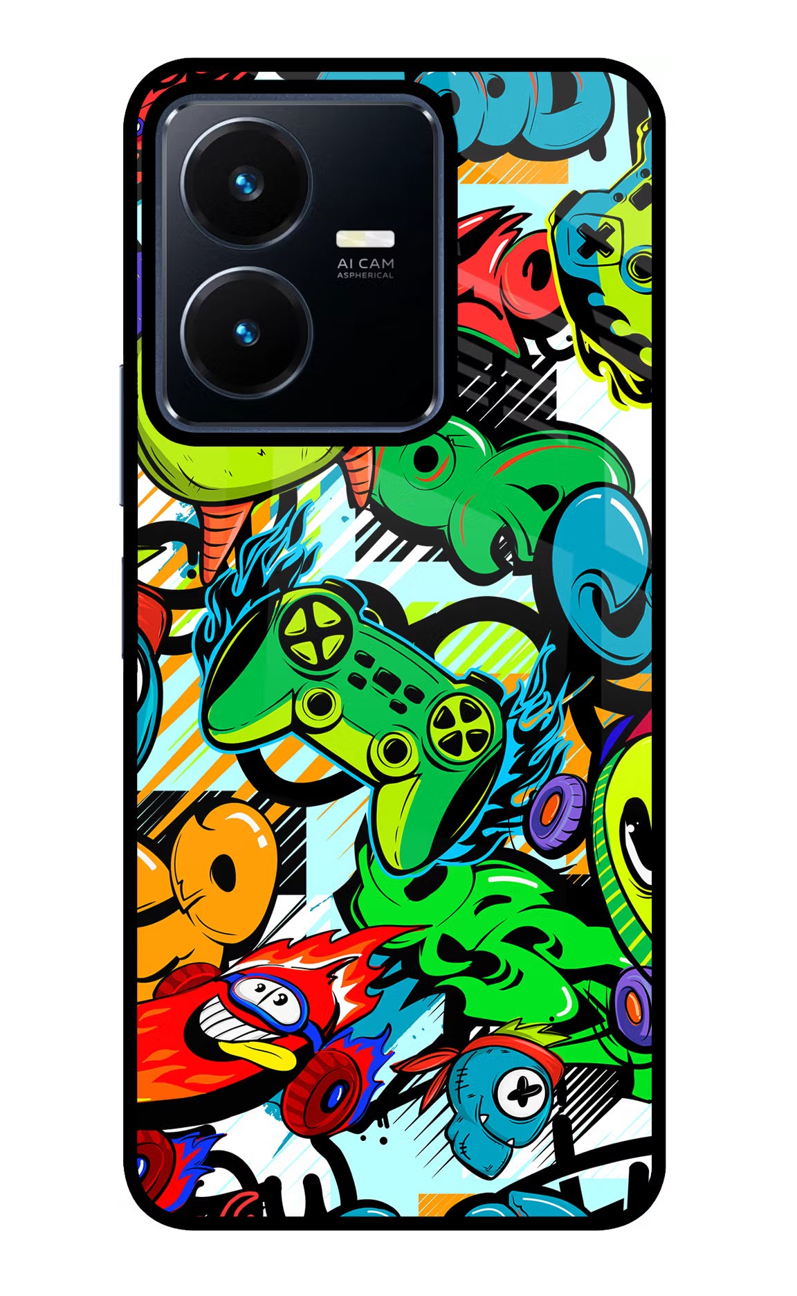 Game Doodle Vivo Y22 Glass Case Back Cover by Casekaro