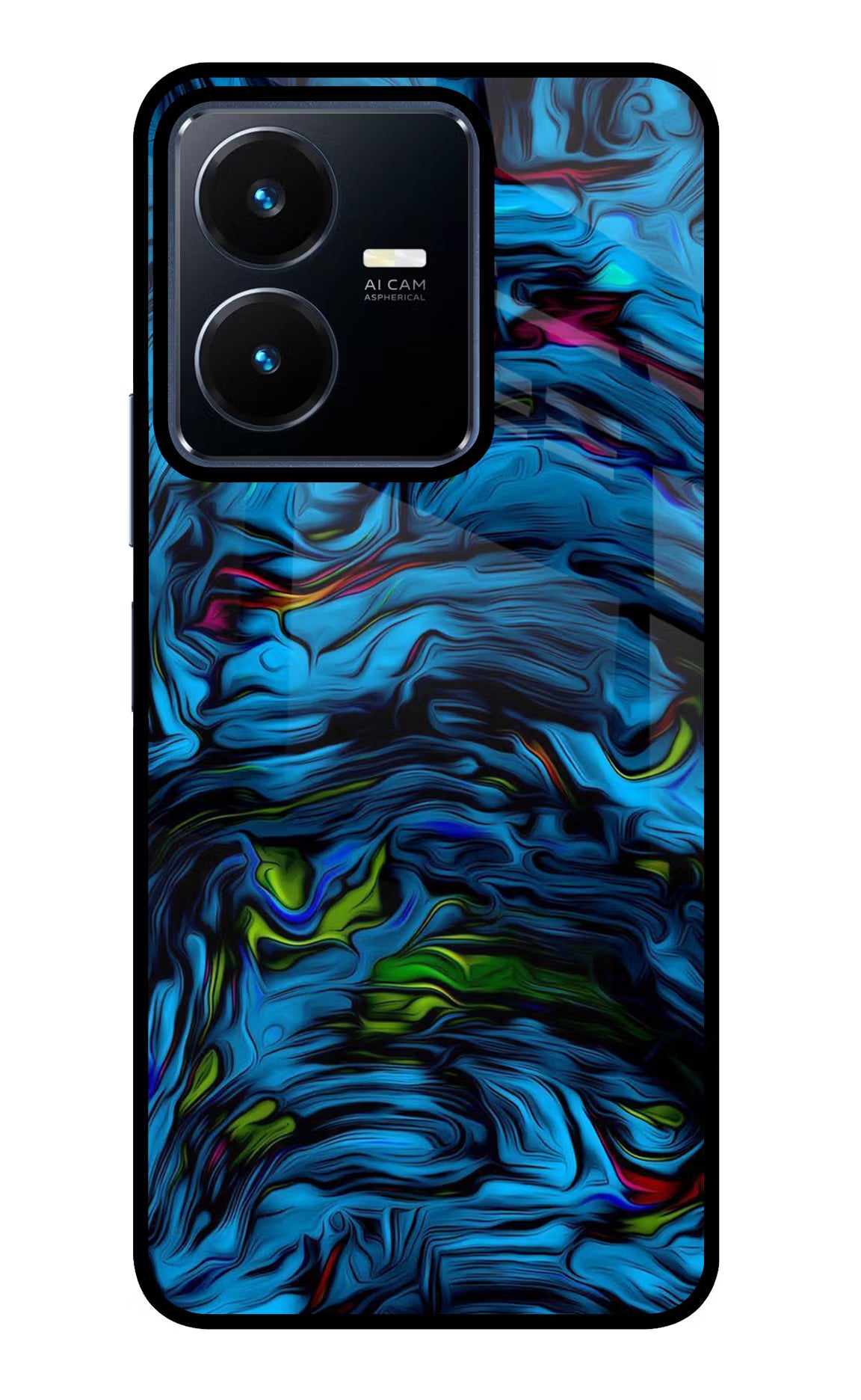 Dark Blue Abstract Vivo Y22 Glass Case Back Cover by Casekaro