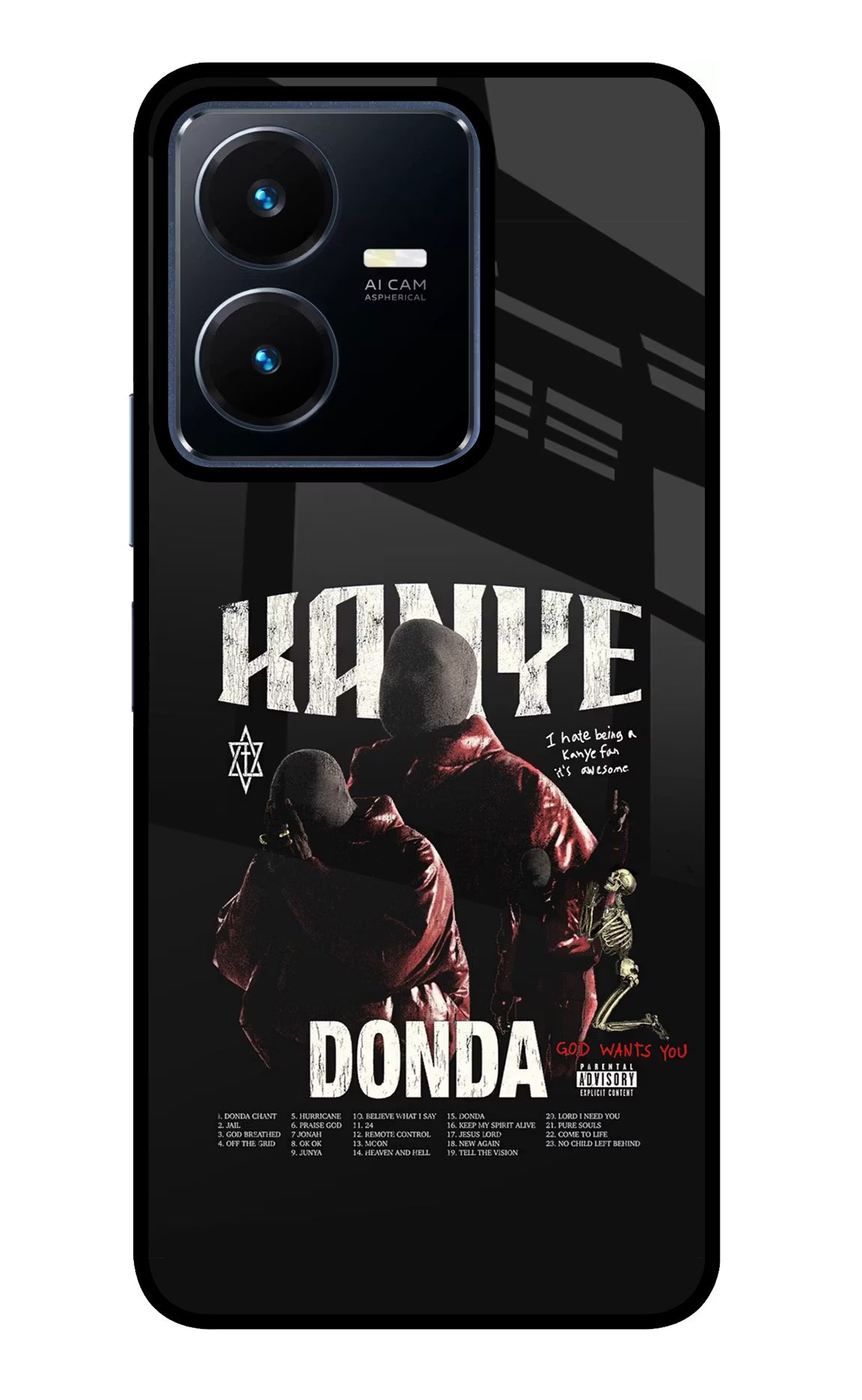 Donda Kanye West Vivo Y22 Glass Case Back Cover by Casekaro