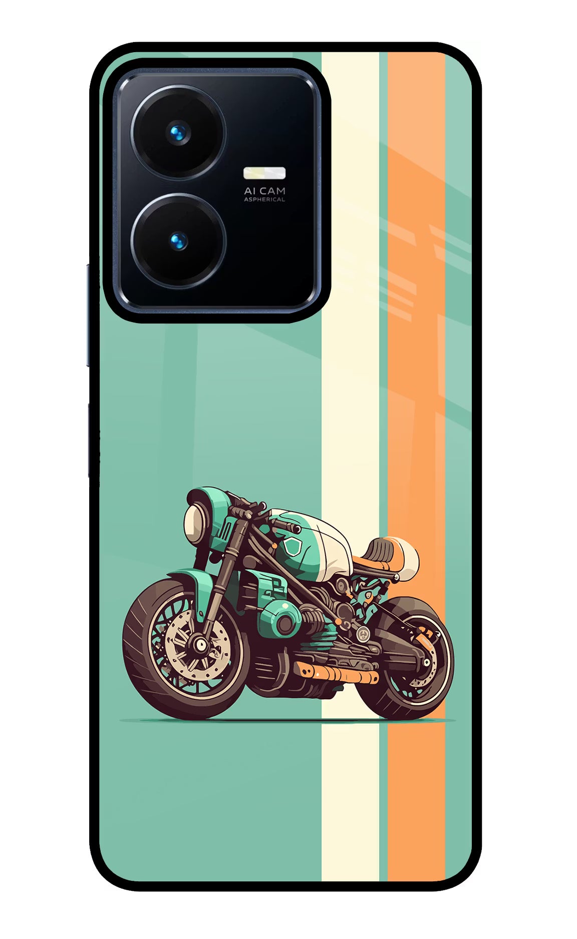 Striped Moto Drift Vivo Y22 Glass Case Back Cover by Casekaro