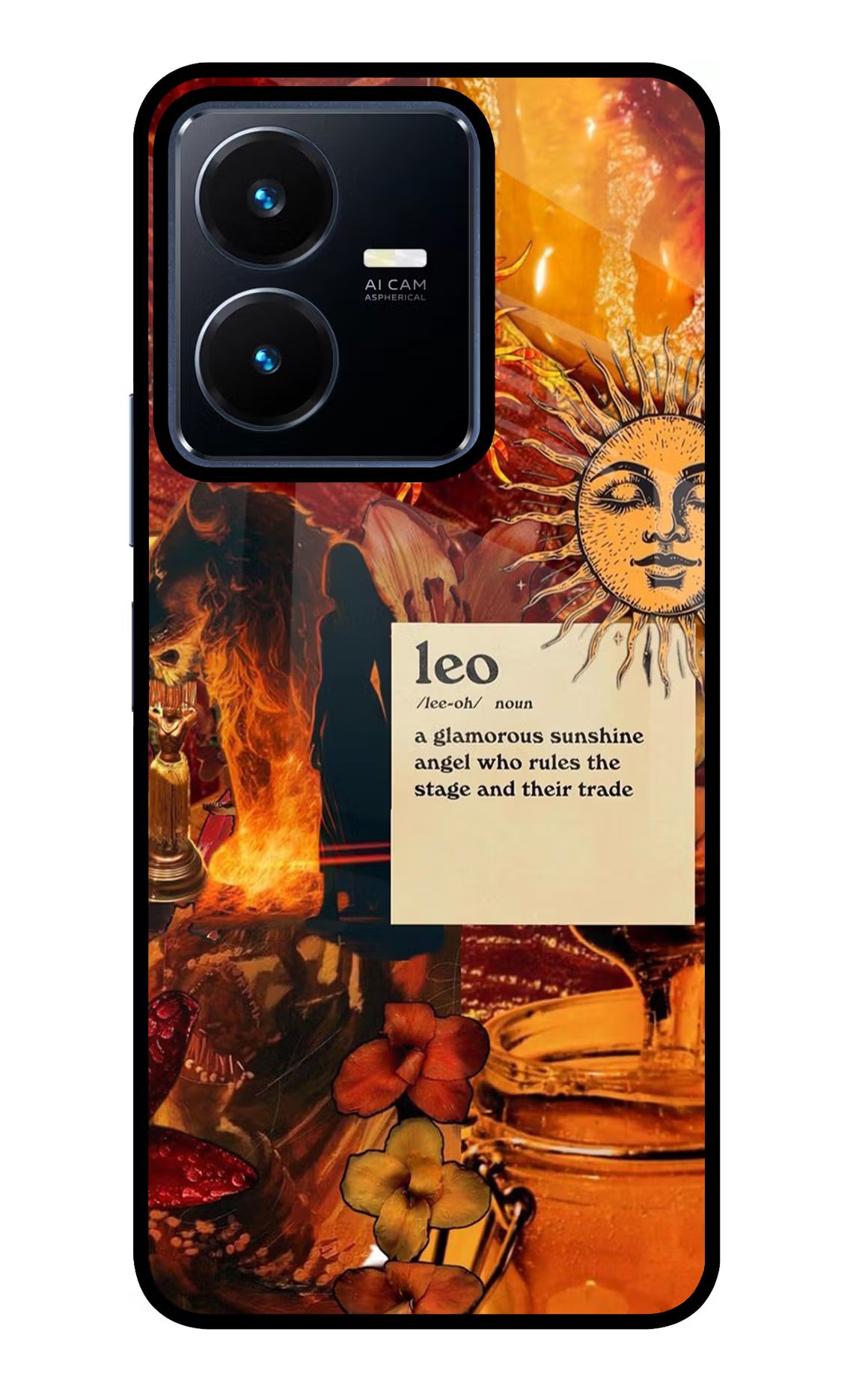 Leo Zodiac Vivo Y22 Glass Case Back Cover by Casekaro