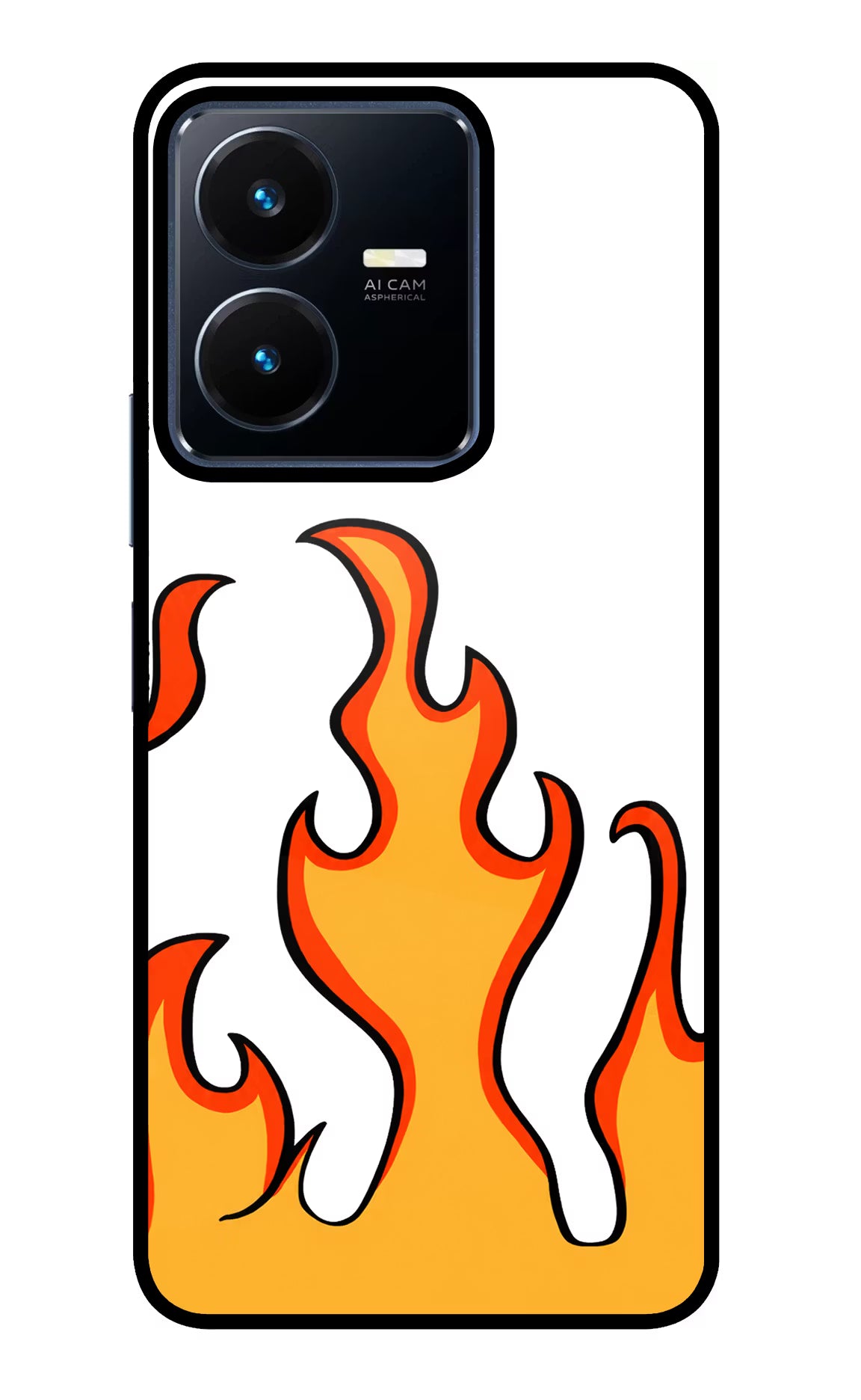 Fired Up – White Vivo Y22 Glass Case Back Cover by Casekaro