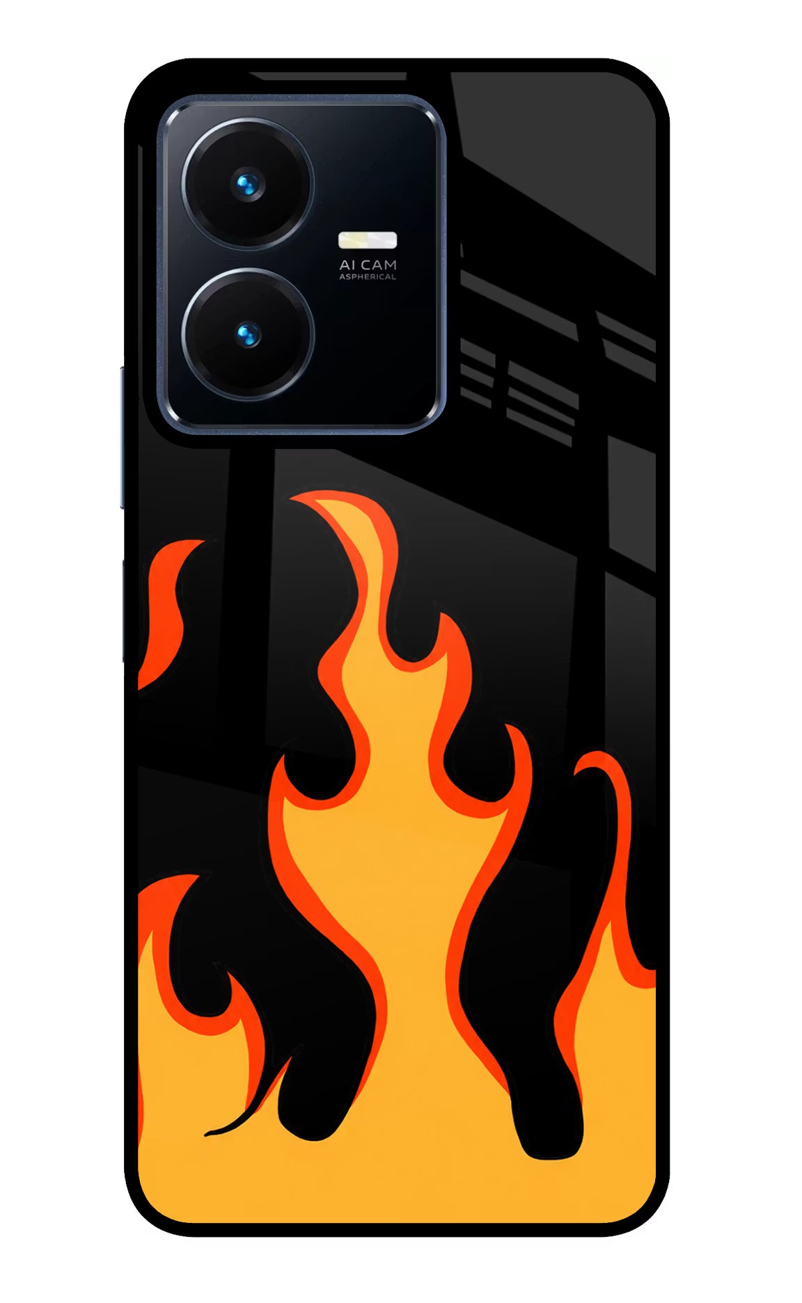 Fired Up – Black Vivo Y22 Glass Case Back Cover by Casekaro