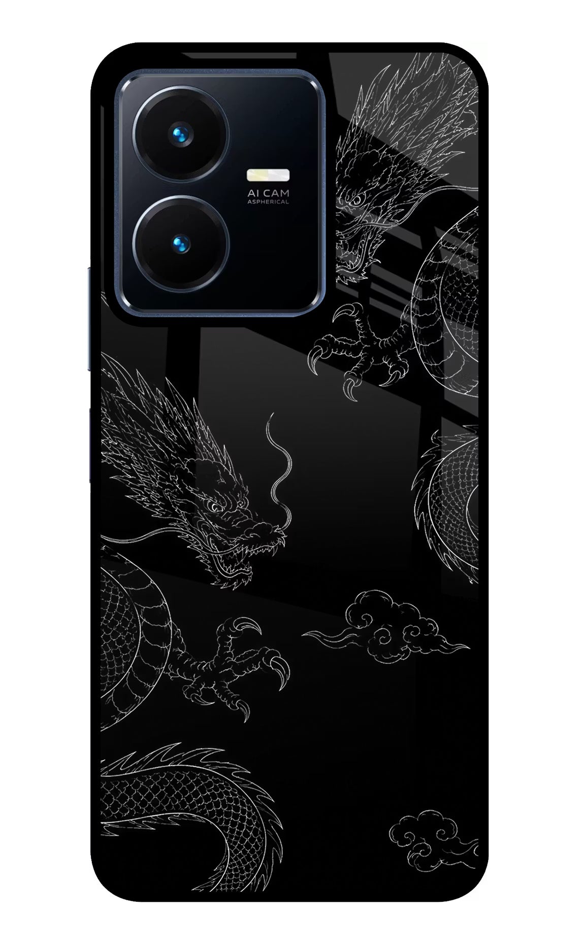 Twin Dragons Vivo Y22 Glass Case Back Cover by Casekaro