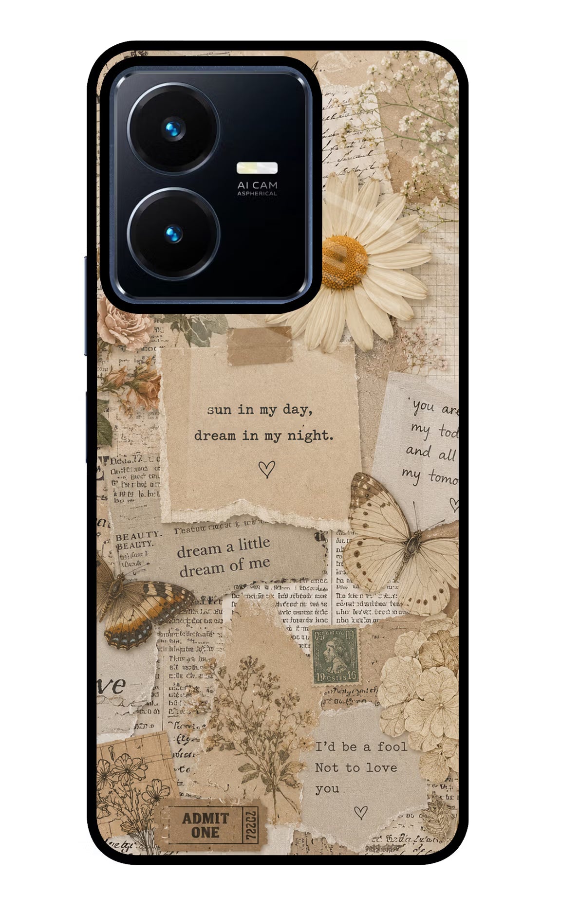 Vintage case Vivo Y22 Glass Case Back Cover by Casekaro