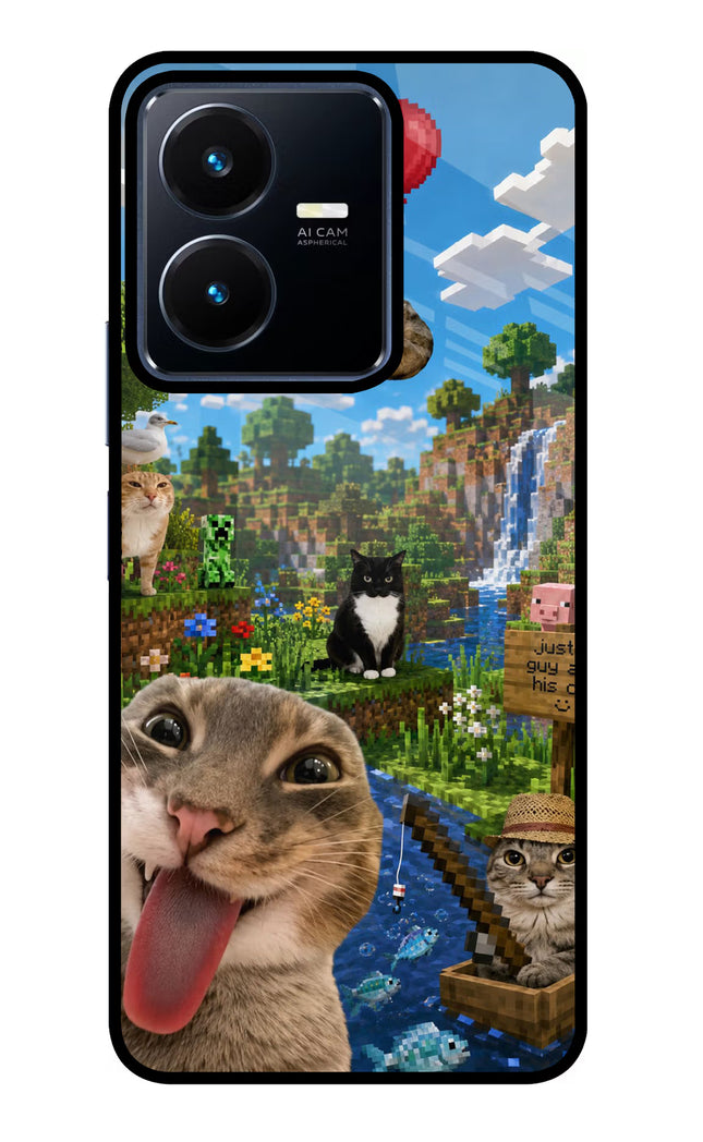 Minecraft Cat Chaos Vivo Y22 Glass Case