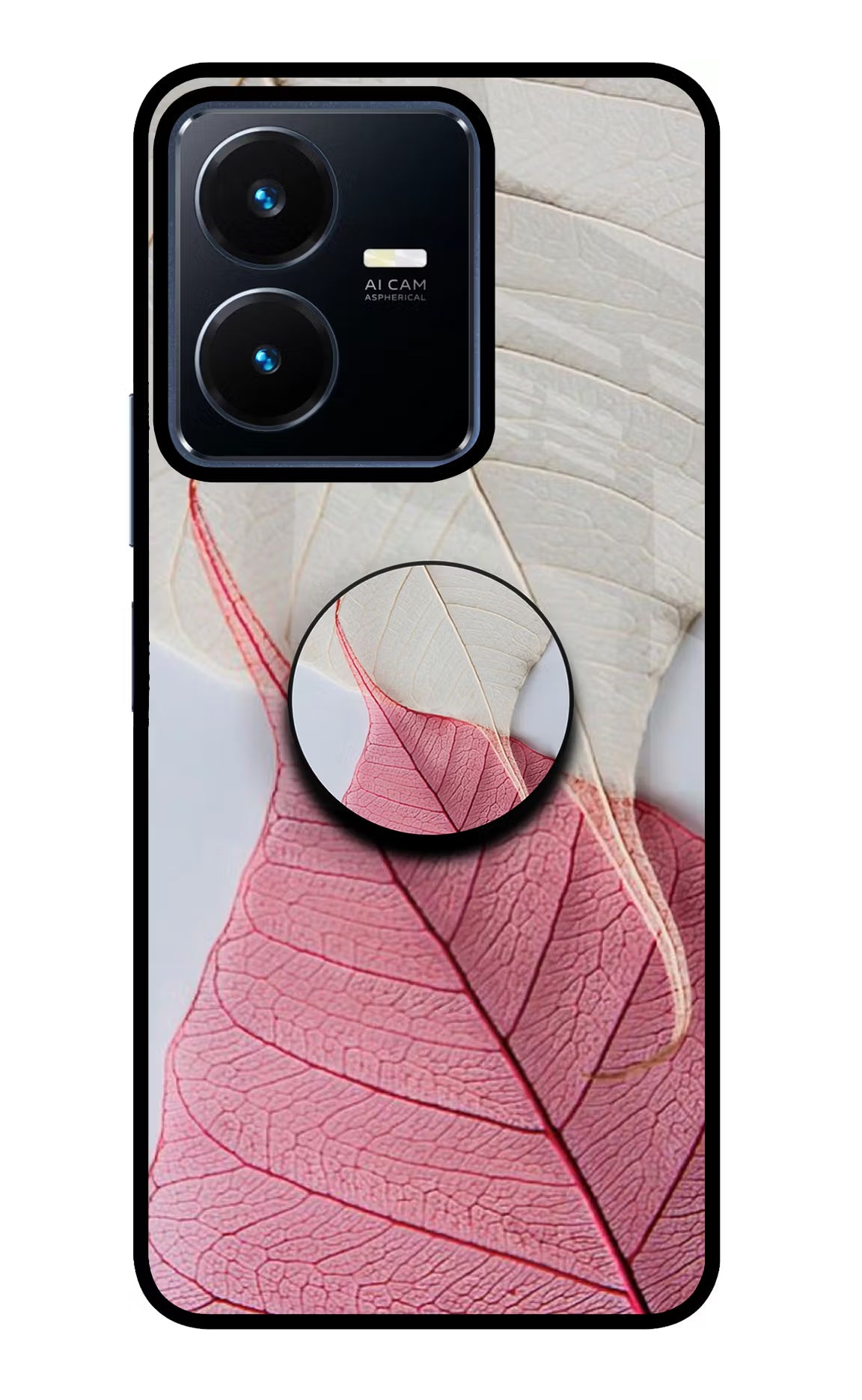 White Pink Leaf Vivo Y22 Pop Case by Casekaro