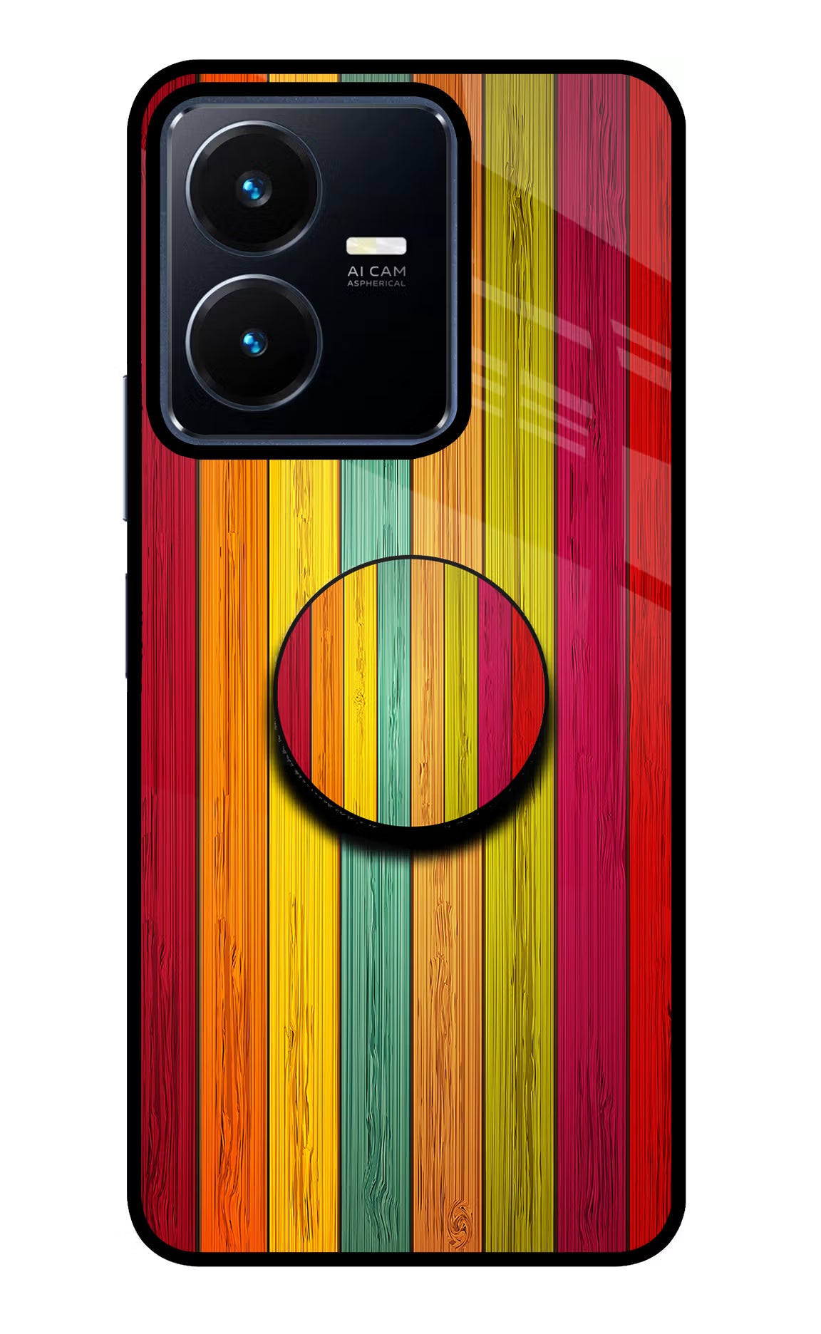 Multicolor Wooden Vivo Y22 Pop Case by Casekaro