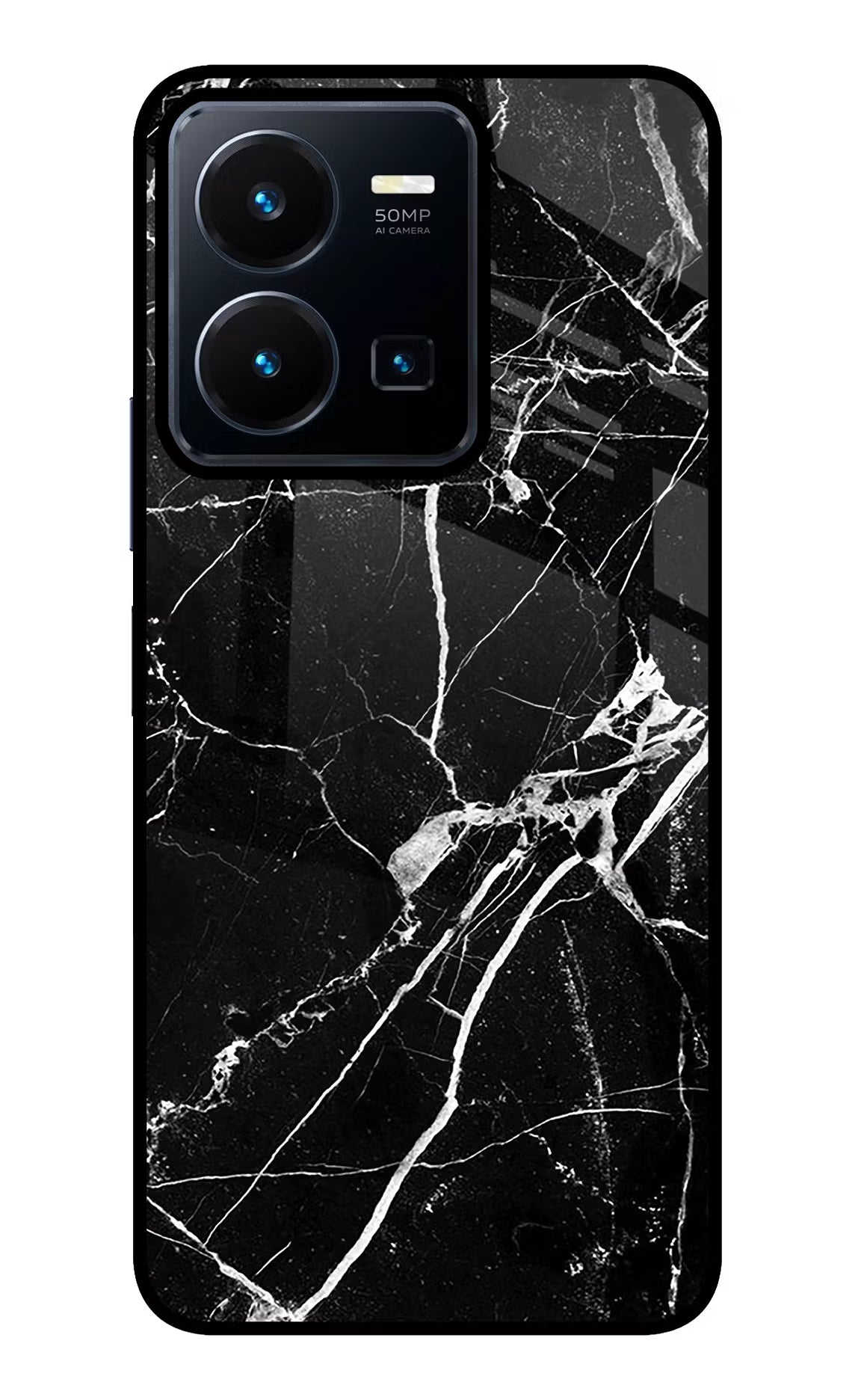 Black Marble Pattern Vivo Y35 Glass Case Back Cover by Casekaro