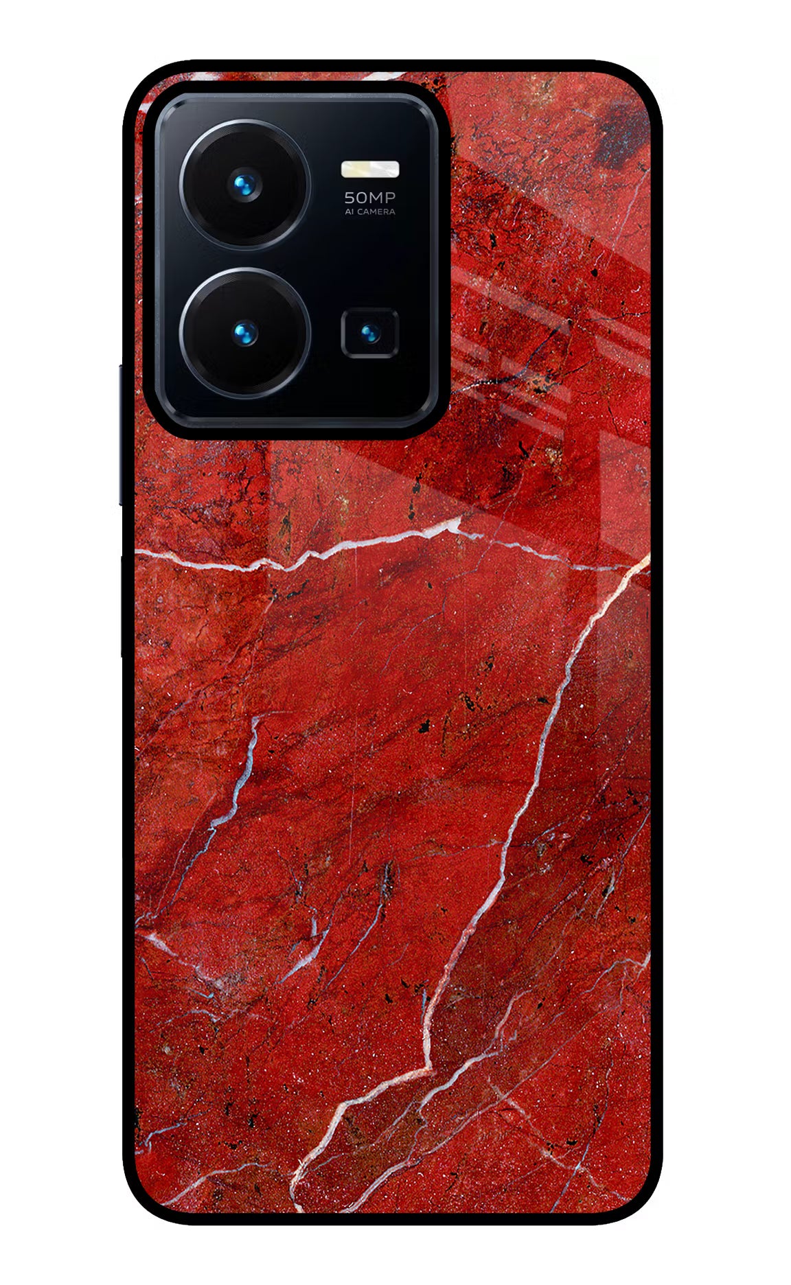Red Marble Design Vivo Y35 Glass Case Back Cover by Casekaro
