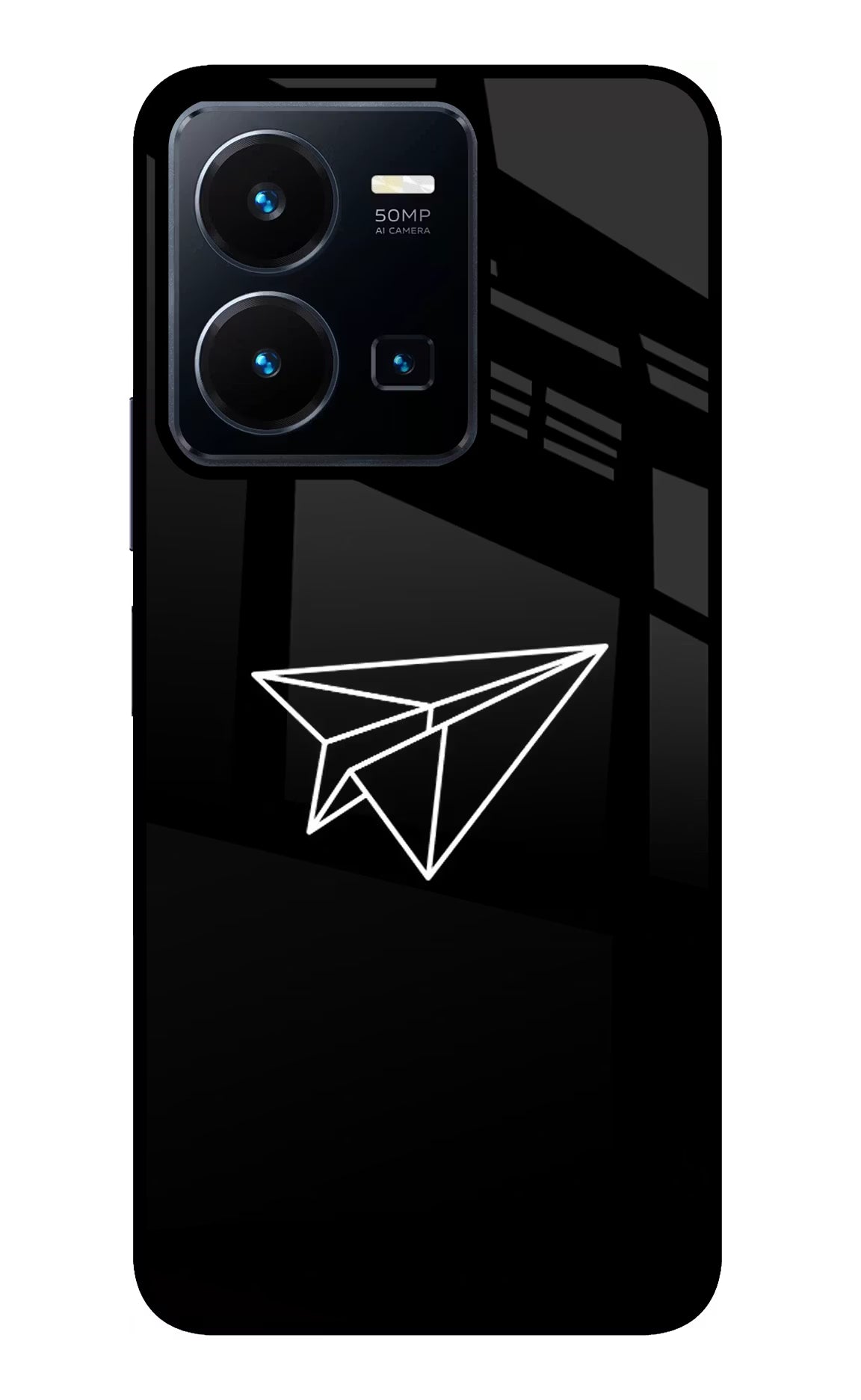 Paper Plane White Vivo Y35 Glass Case Back Cover by Casekaro