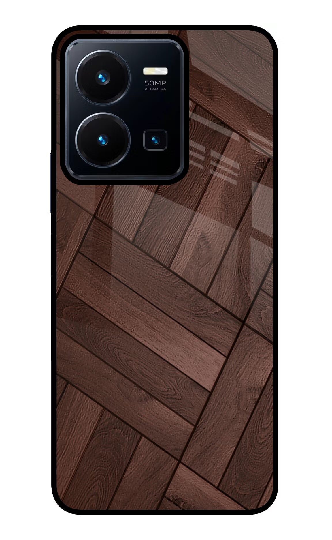 Wooden Texture Design Vivo Y35 Glass Case Back Cover by Casekaro