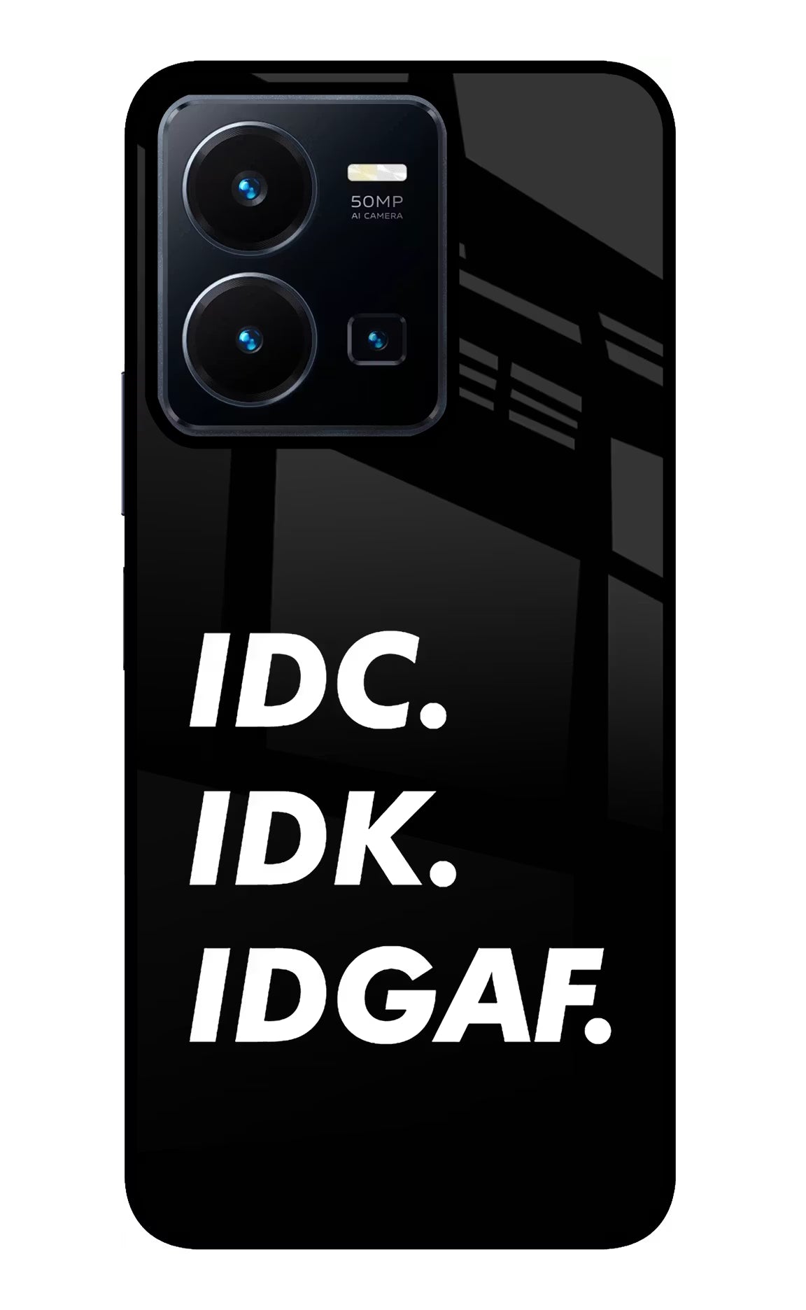 Idc Idk Idgaf Vivo Y35 Glass Case Back Cover by Casekaro