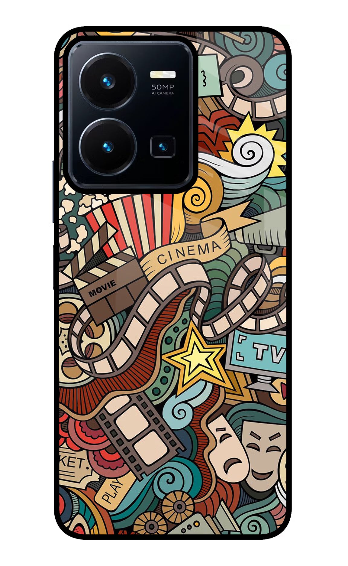 Cinema Abstract Vivo Y35 Glass Case Back Cover by Casekaro