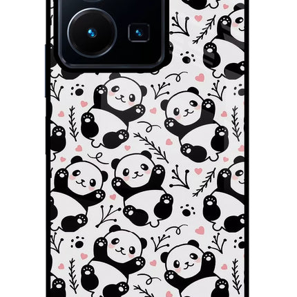 Cute Panda Vivo Y35 Glass Case Back Cover by Casekaro