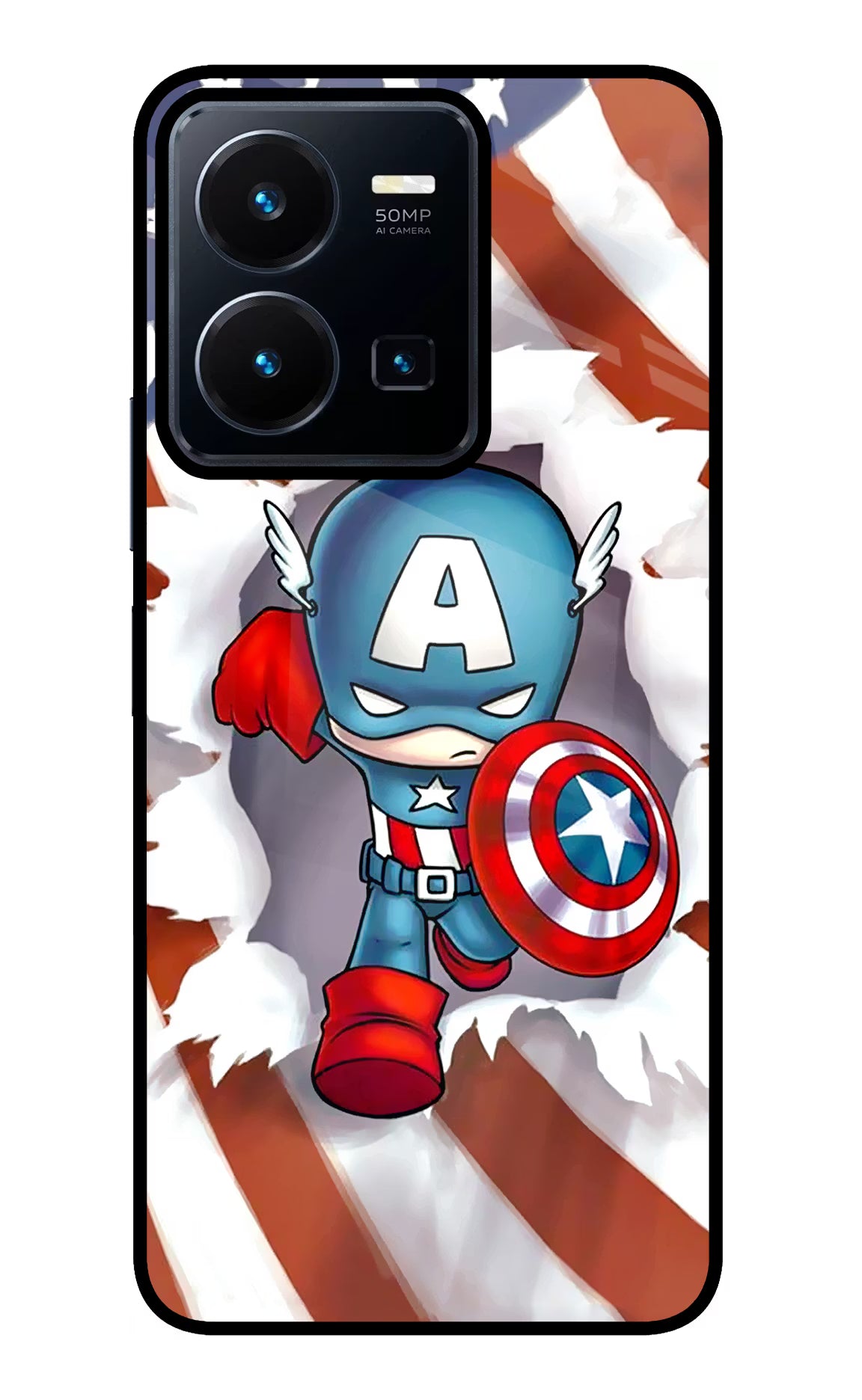 Captain America Vivo Y35 Glass Case Back Cover by Casekaro