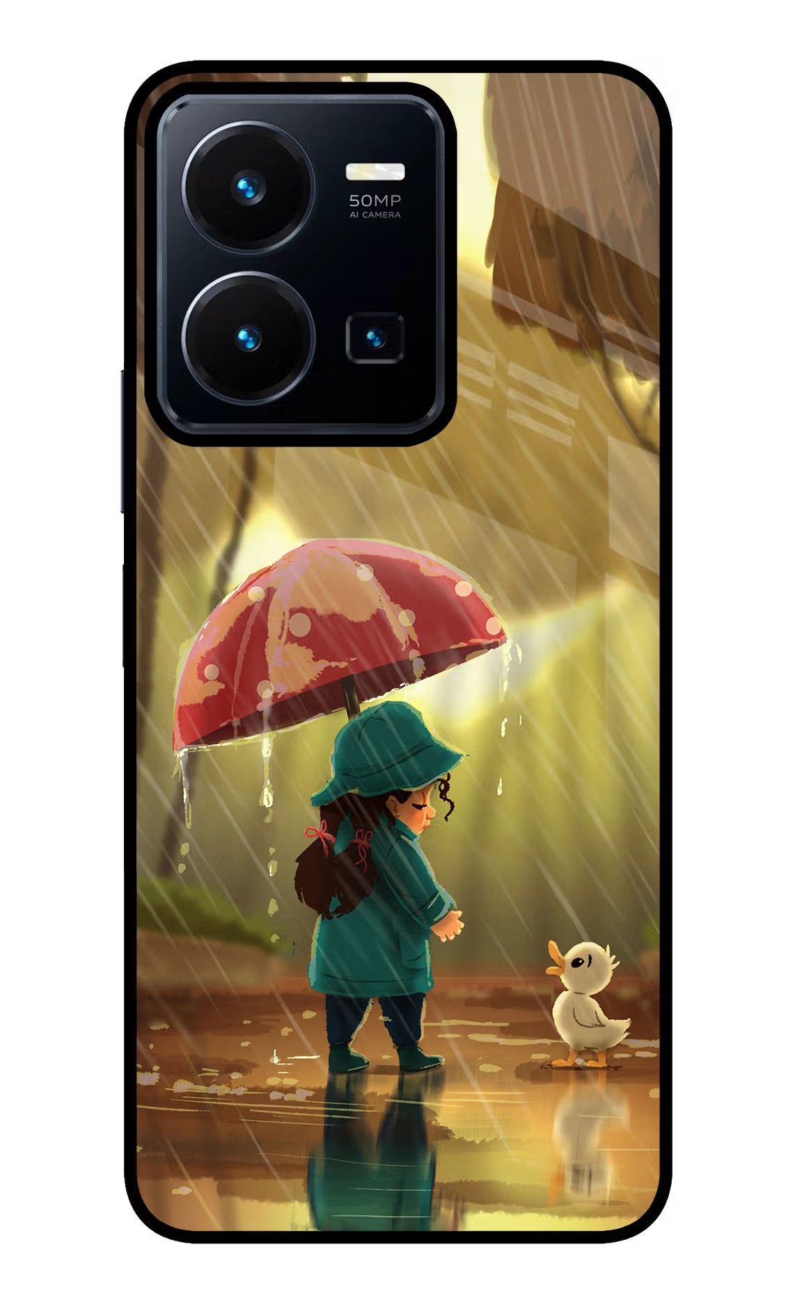 Rainy Day Vivo Y35 Glass Case Back Cover by Casekaro
