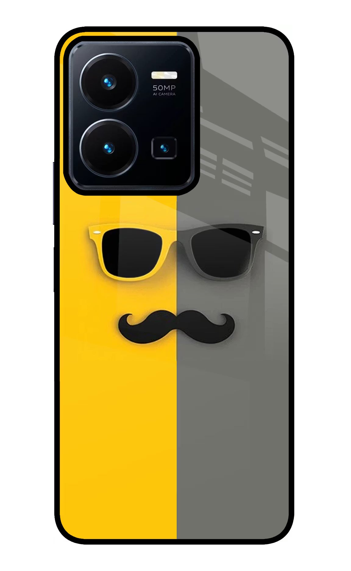 Sunglasses with Mustache Vivo Y35 Glass Case Back Cover by Casekaro
