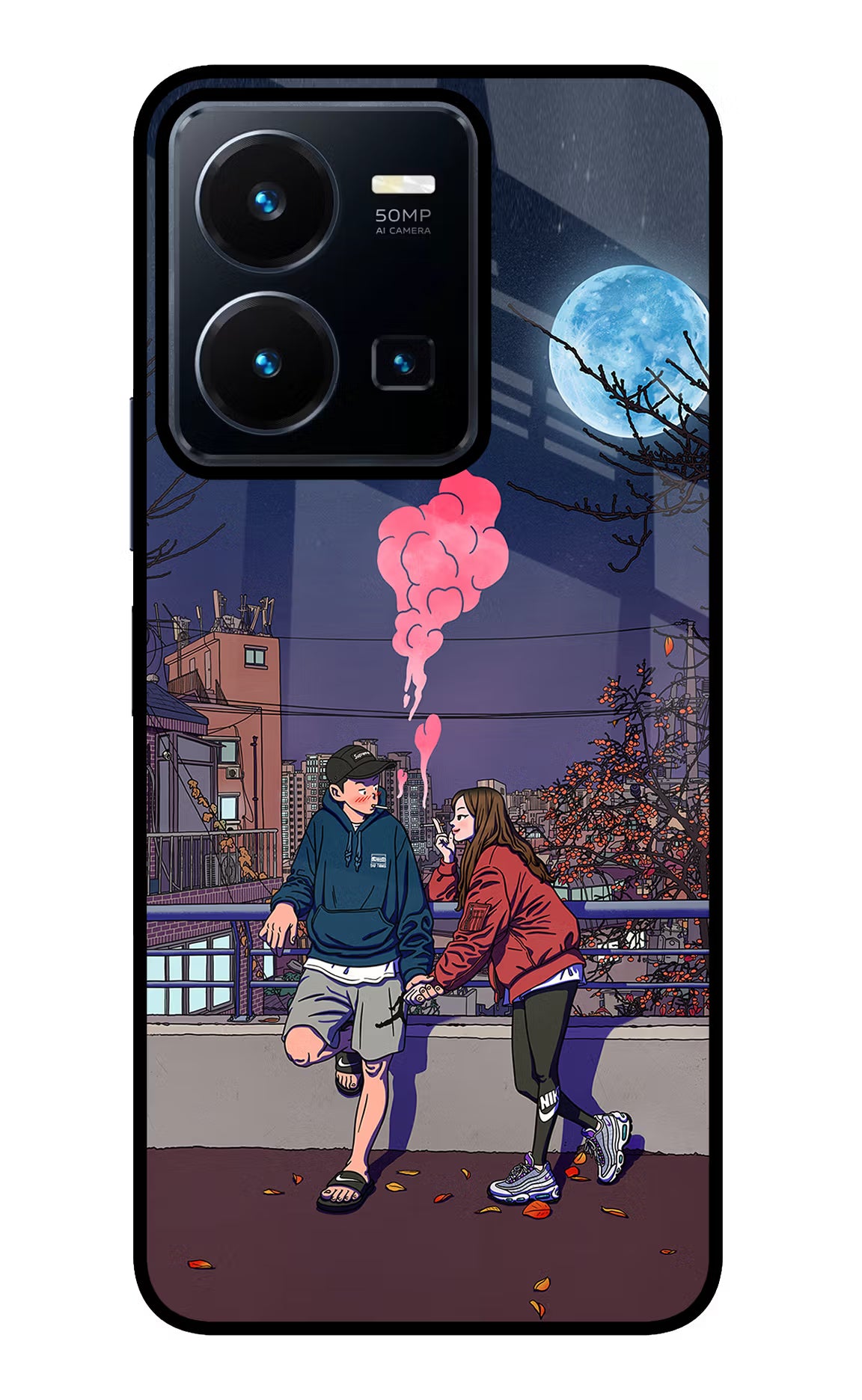 Chilling Couple Vivo Y35 Glass Case Back Cover by Casekaro