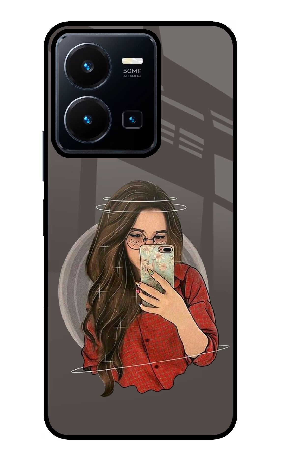 Selfie Queen Vivo Y35 Glass Case Back Cover by Casekaro