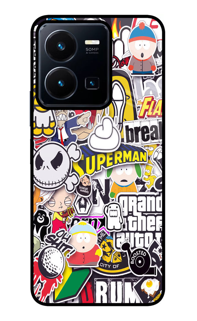 Sticker Bomb Vivo Y35 Glass Case Back Cover by Casekaro