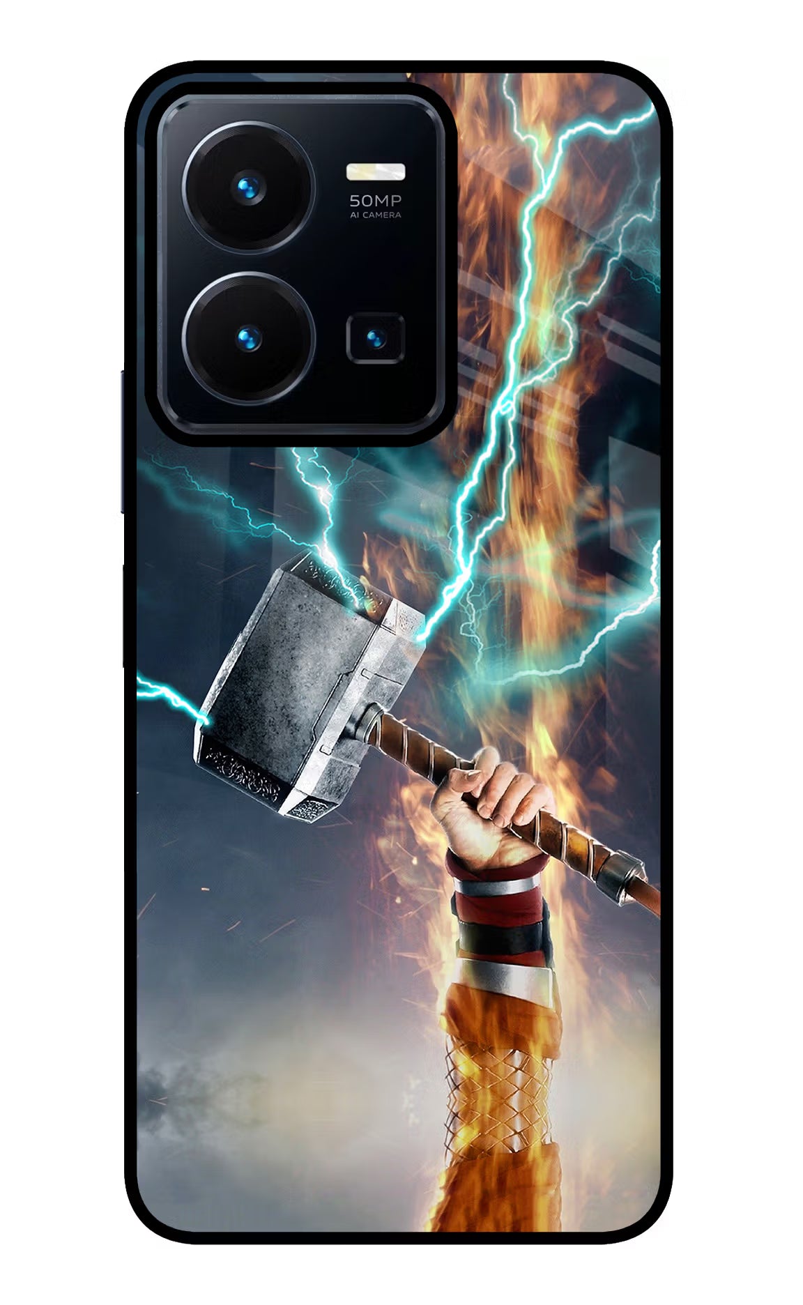 Thor Hammer Mjolnir Vivo Y35 Glass Case Back Cover by Casekaro
