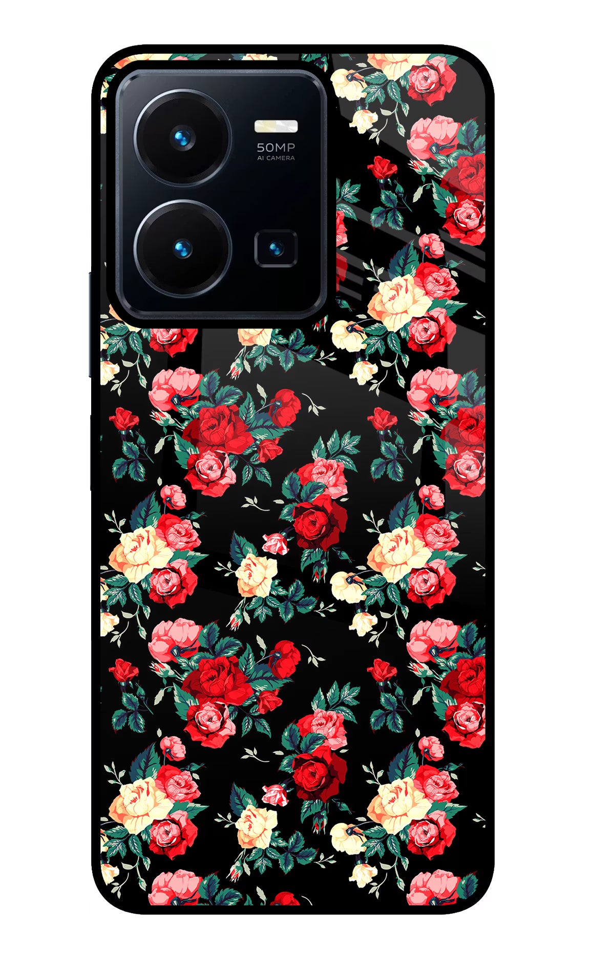 Rose Pattern Vivo Y35 Glass Case Back Cover by Casekaro