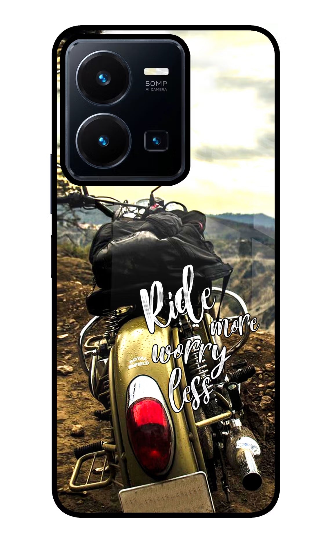 Ride More Worry Less Vivo Y35 Glass Case Back Cover by Casekaro