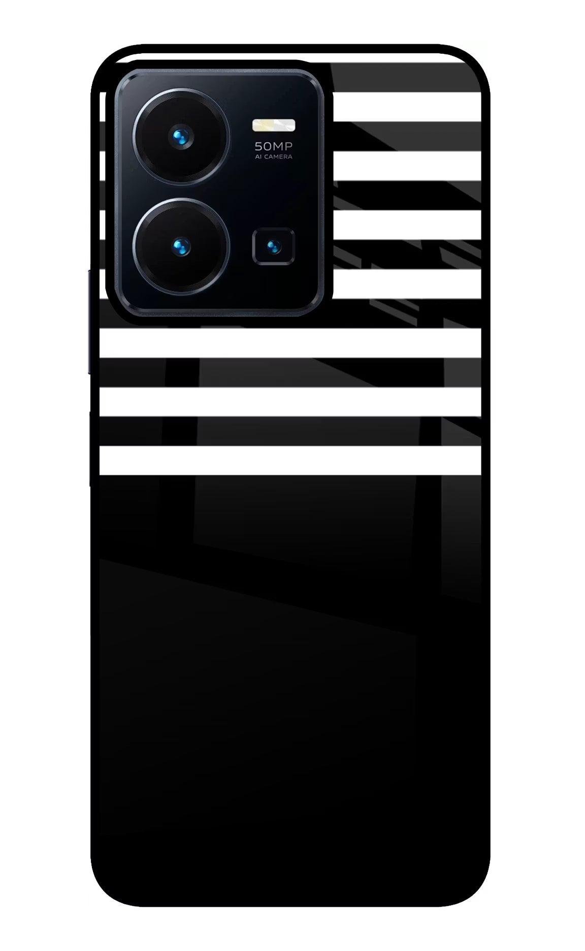 Black and White Print Vivo Y35 Glass Case Back Cover by Casekaro