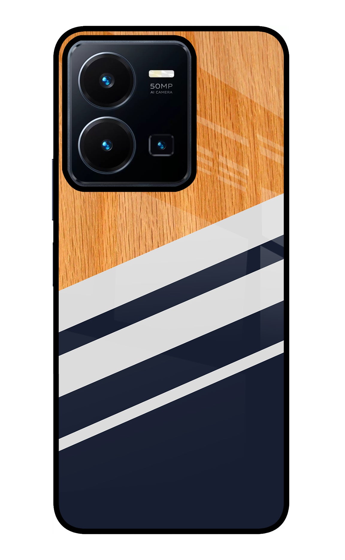 Blue and white wooden Vivo Y35 Glass Case