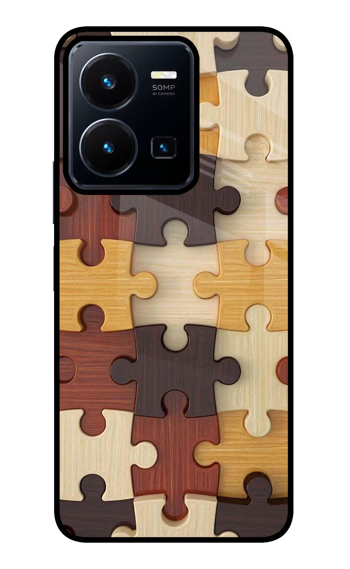 Wooden Puzzle Vivo Y35 Glass Case Back Cover by Casekaro