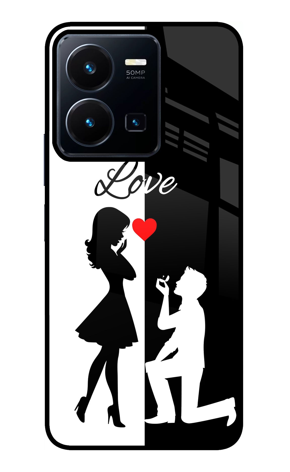 Love Propose Black And White Vivo Y35 Glass Case