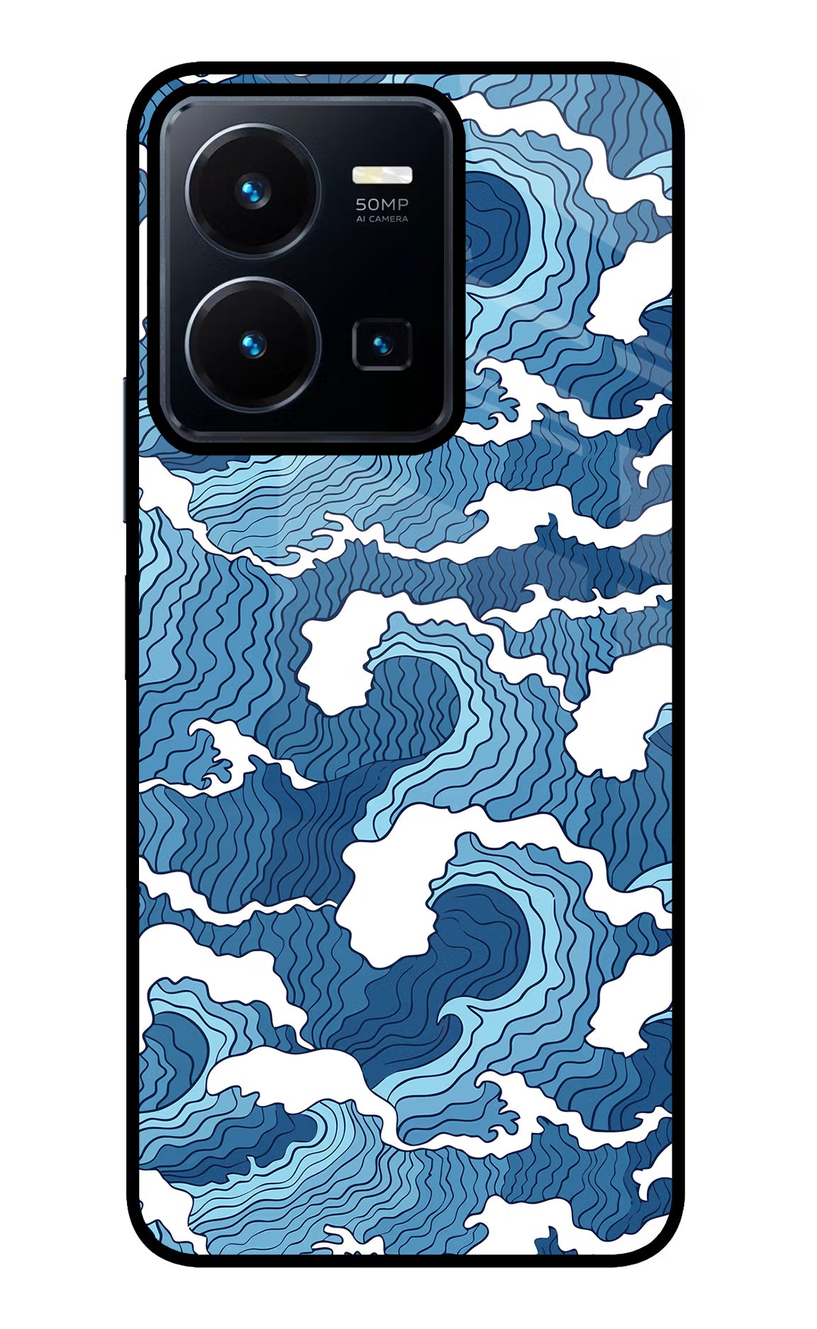 Blue Waves Vivo Y35 Glass Case Back Cover by Casekaro